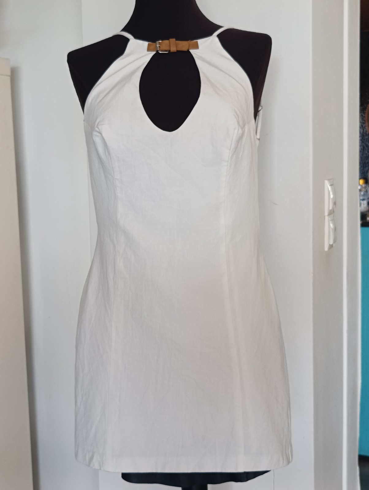 Zara White Halterneck Open Back Buckle Mini Dress Size L – Excellent Condition!
