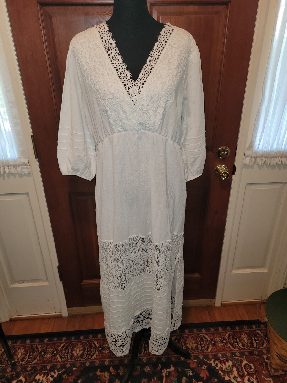 Soft Surroundings Romatique Gown Maxi Dress Lace Semi Sheer Lightweight Med/Lrg