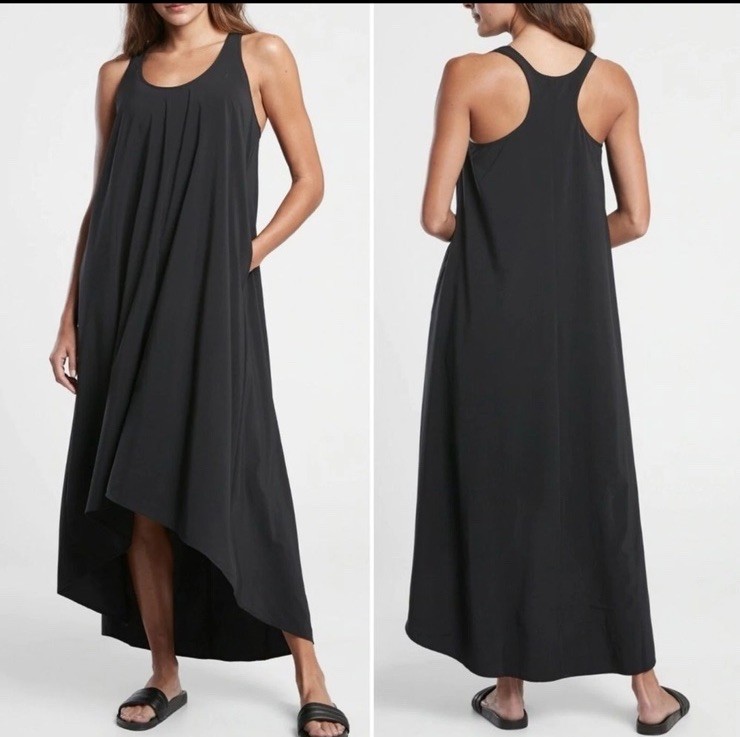 Athleta Presidio Maxi Dress Black sz Small Sleeveless Pockets High Low 486452