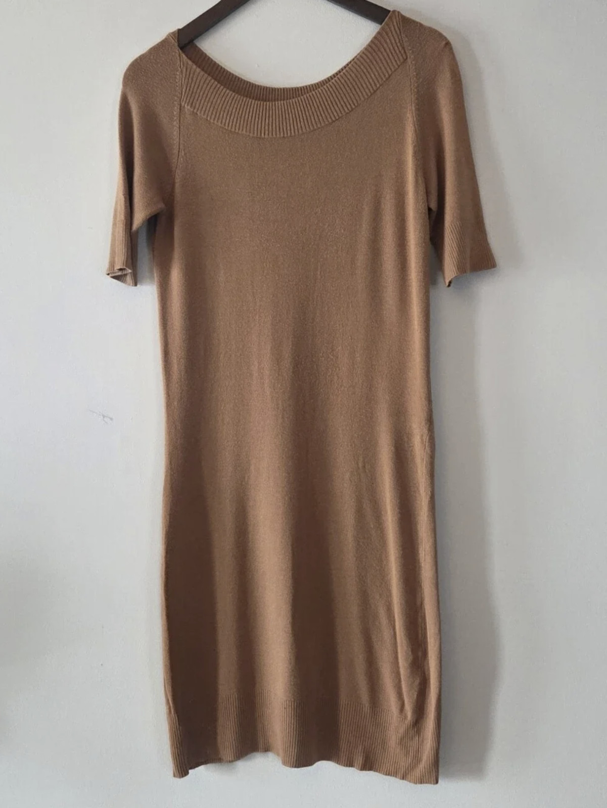 Focus 2000 Brown Knit Sweater Dresss Ribbed Neckline Size S