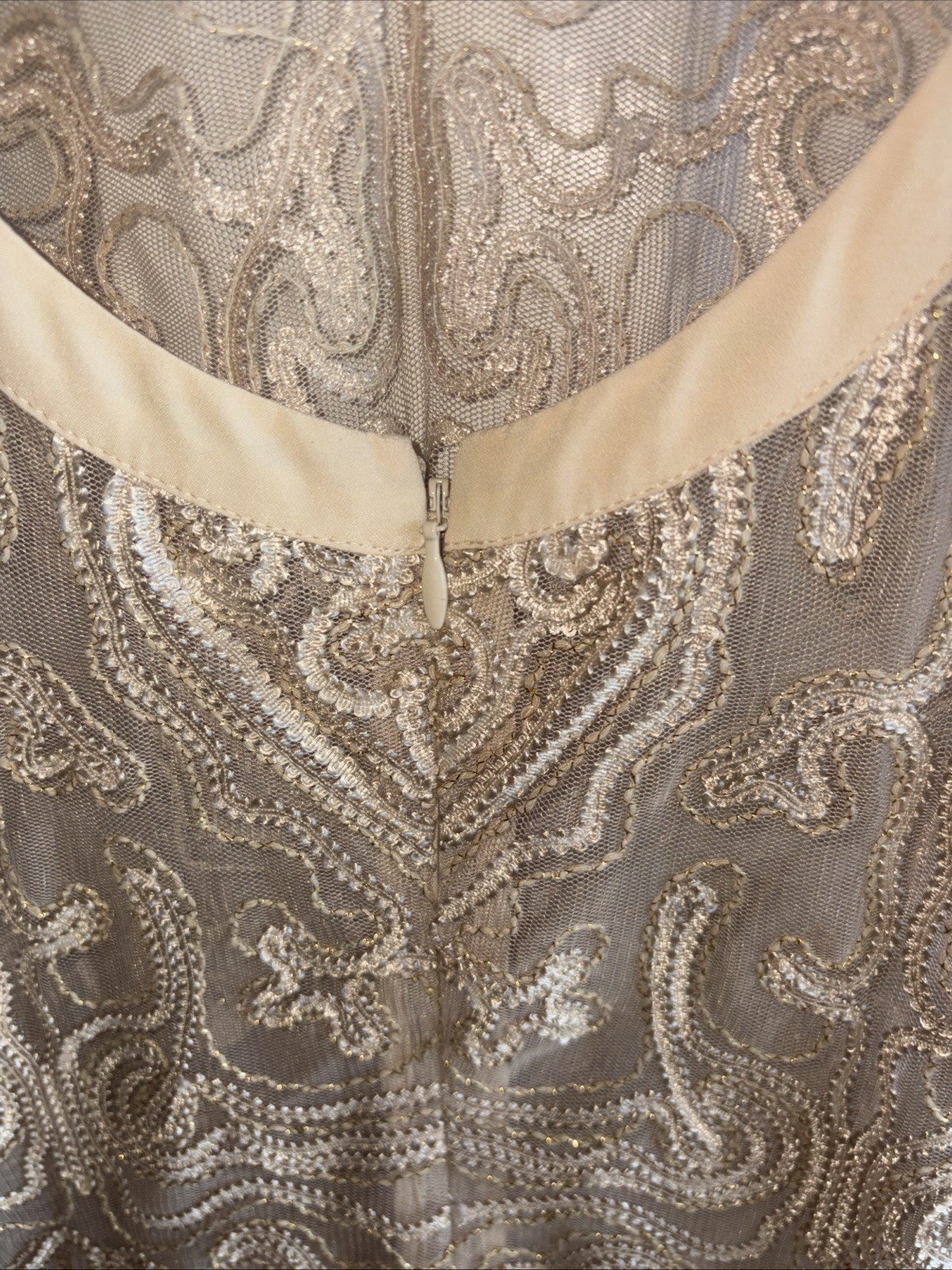 Jessica Simpson Ivory Lace Cocktail Dress Rosette Ruffle Hem Sheer Size M
