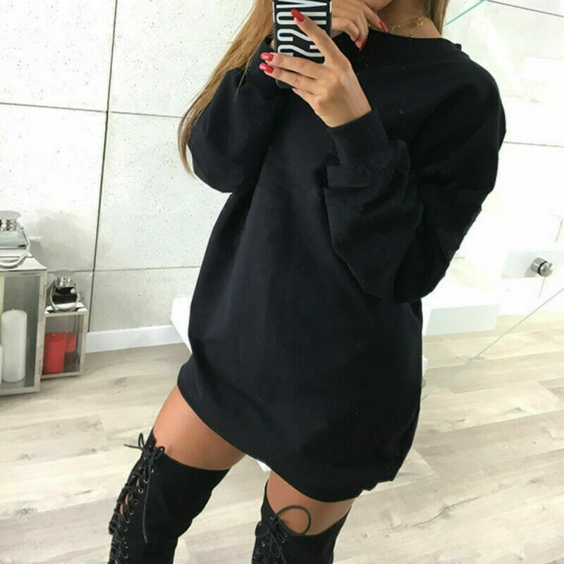 Women’s Oversize Sweatshirt Mini Tank Dress Long Sleeve Sweater Casual Top Shirt