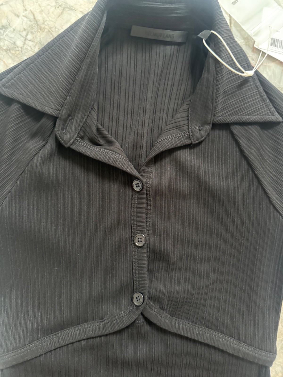 Helmut Lang Short sleeved collared black ribbed dress back cutout sz XS