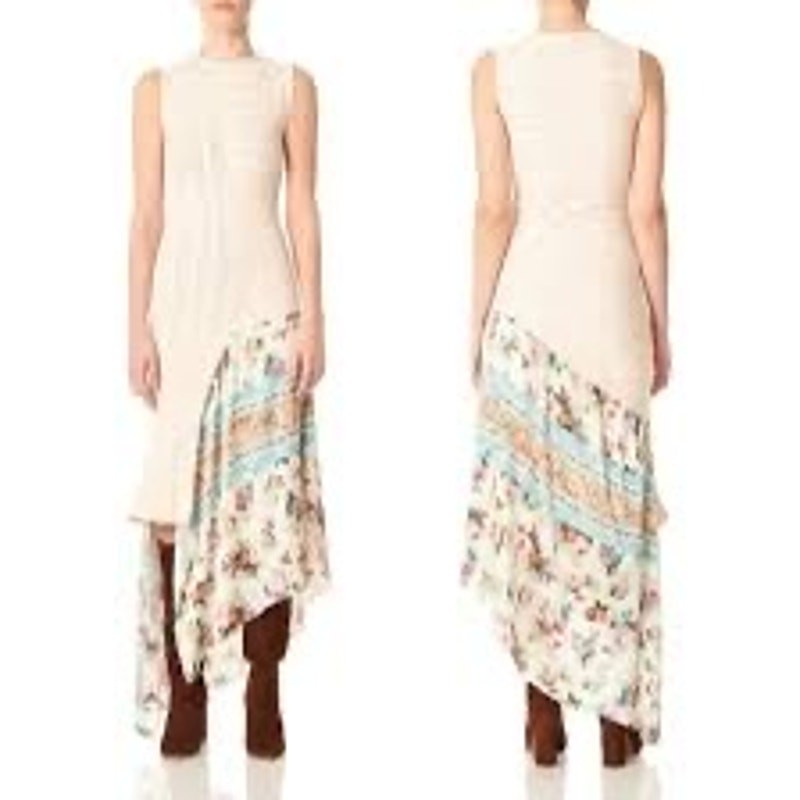 AMUR Eleanor Asymmetric Floral Silk Blend Midi Dress Ivory Size Small