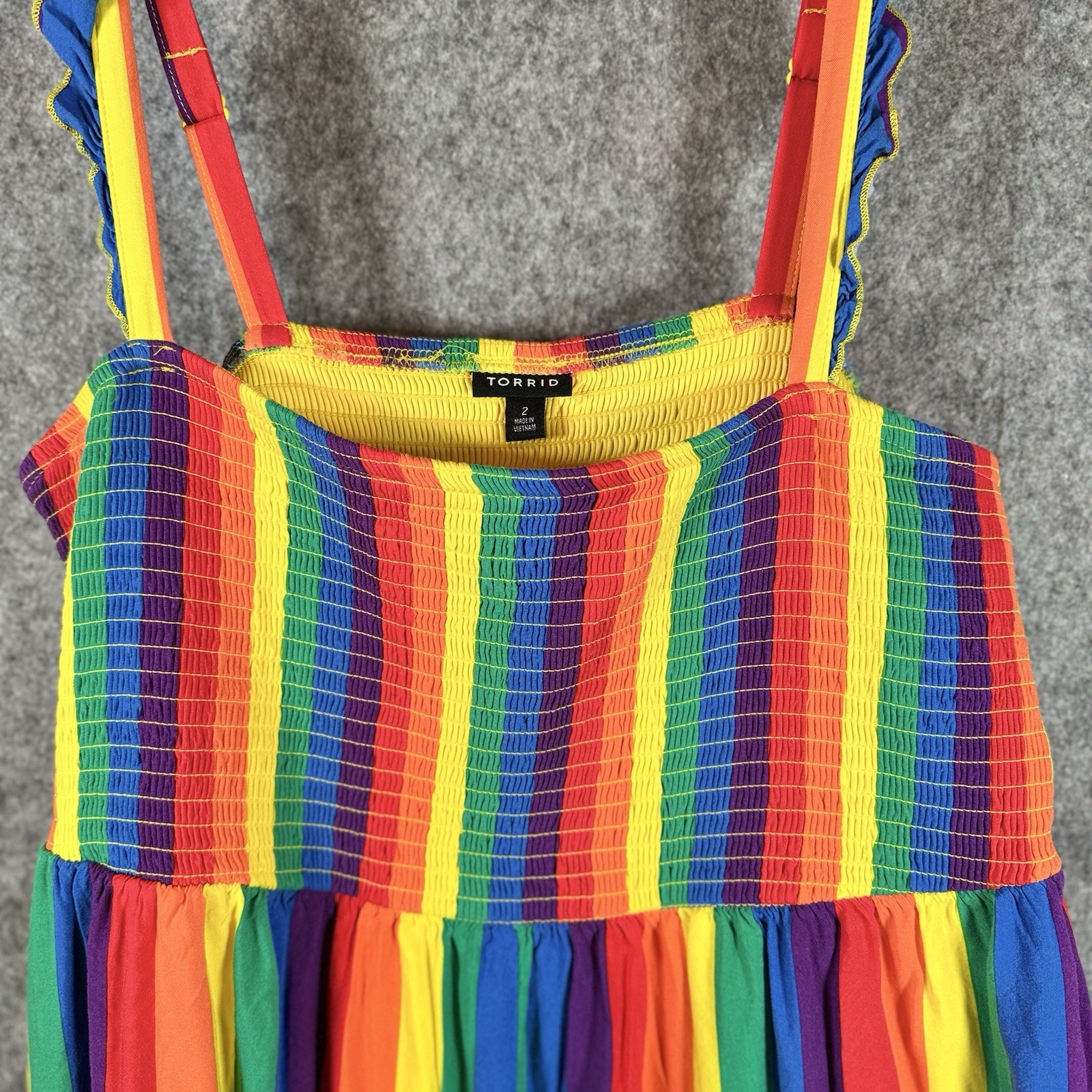 Torrid 2 (2X 18/20) Rainbow Striped Challis Smocked Mini Tank Dress Pride Punk