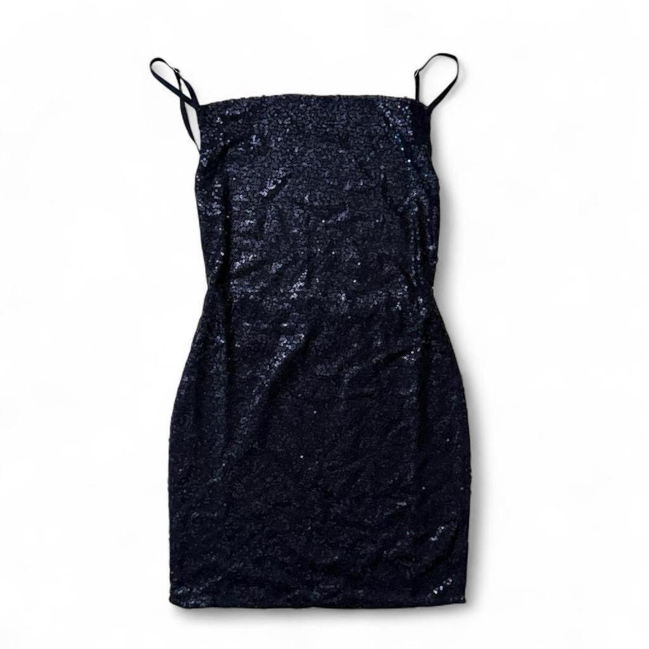 boutique black sequin cocktail mini dress w/ open back & adjustable straps nwt