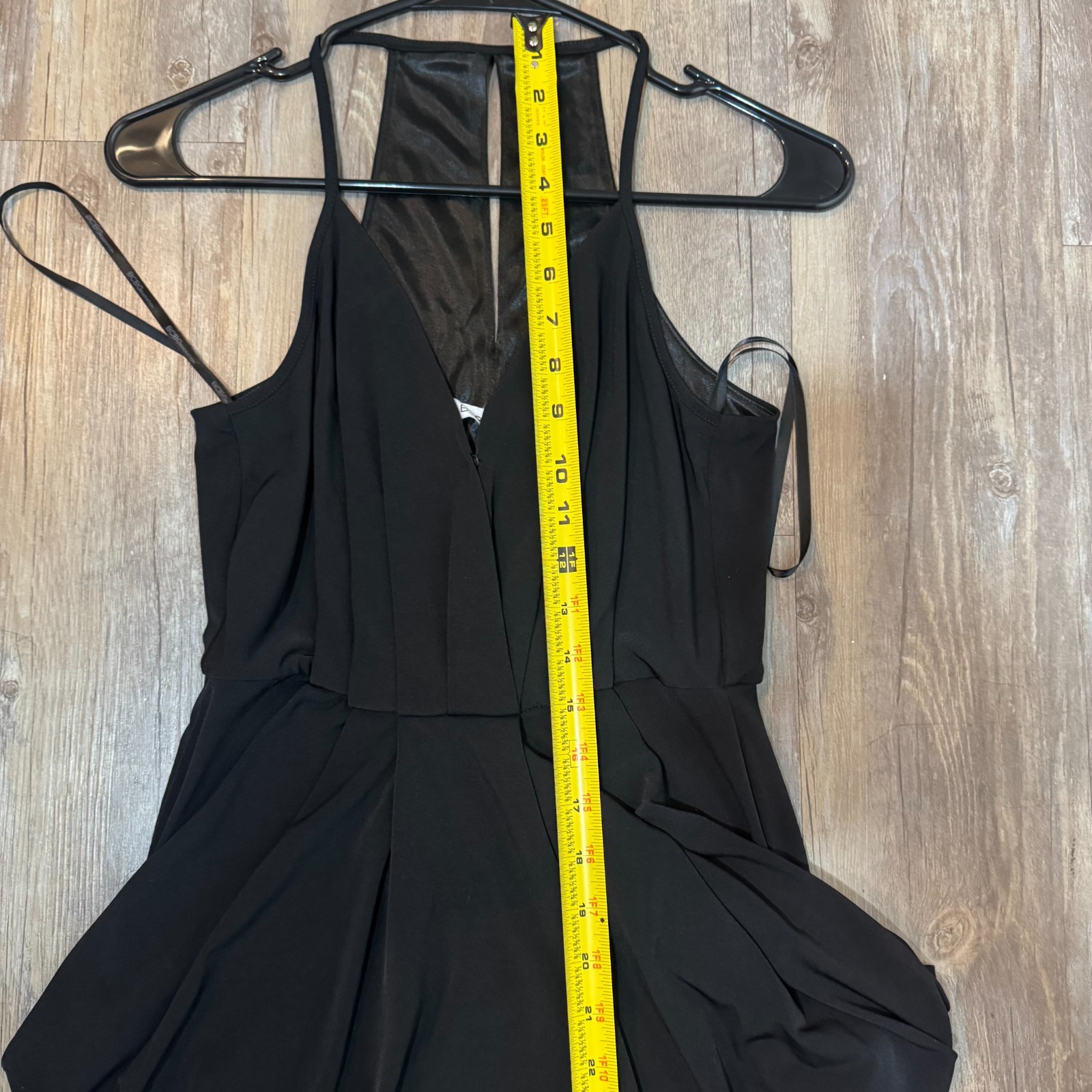 BCBGeneration Midi Dress Women Black Draped Pockets Keyhole Back Spaghetti Strap