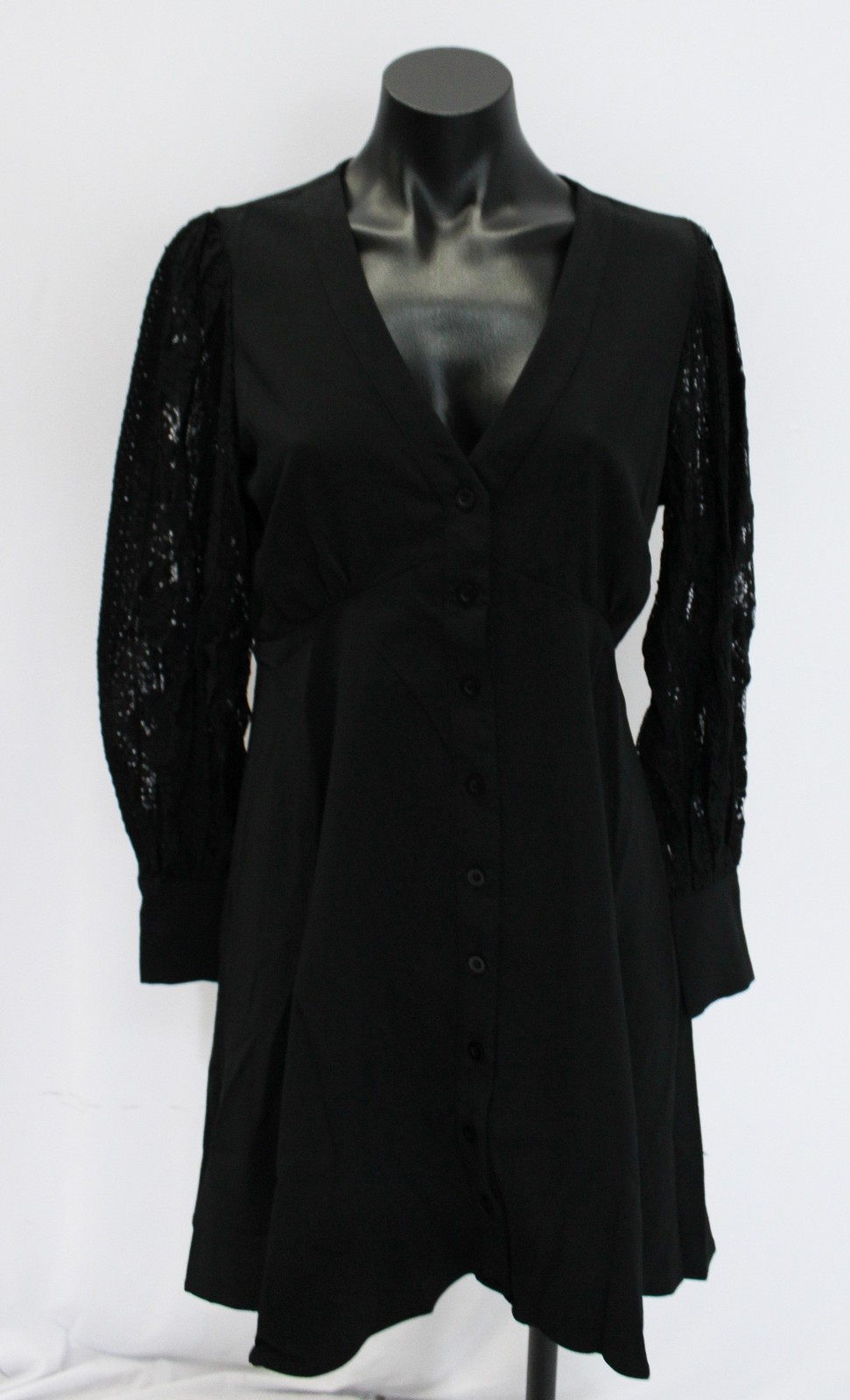 Disturbia Women’s Covenant Lace Sleeve Button Up Mini Dress CA4 Black US:6 UK:10