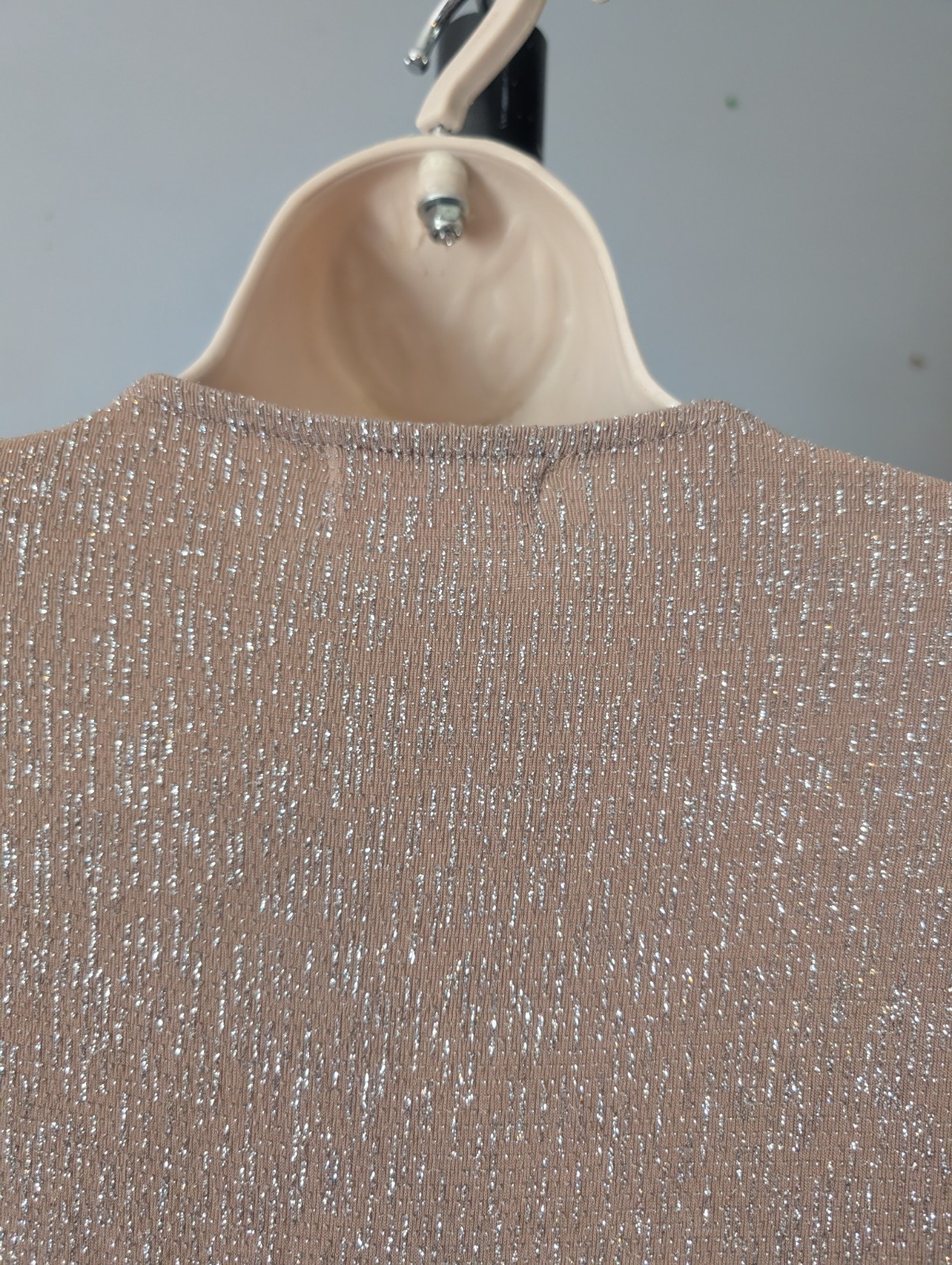 NWT Emerald Sundae Womens Silver Taupe Glitter Draped Front Dress M Ruched