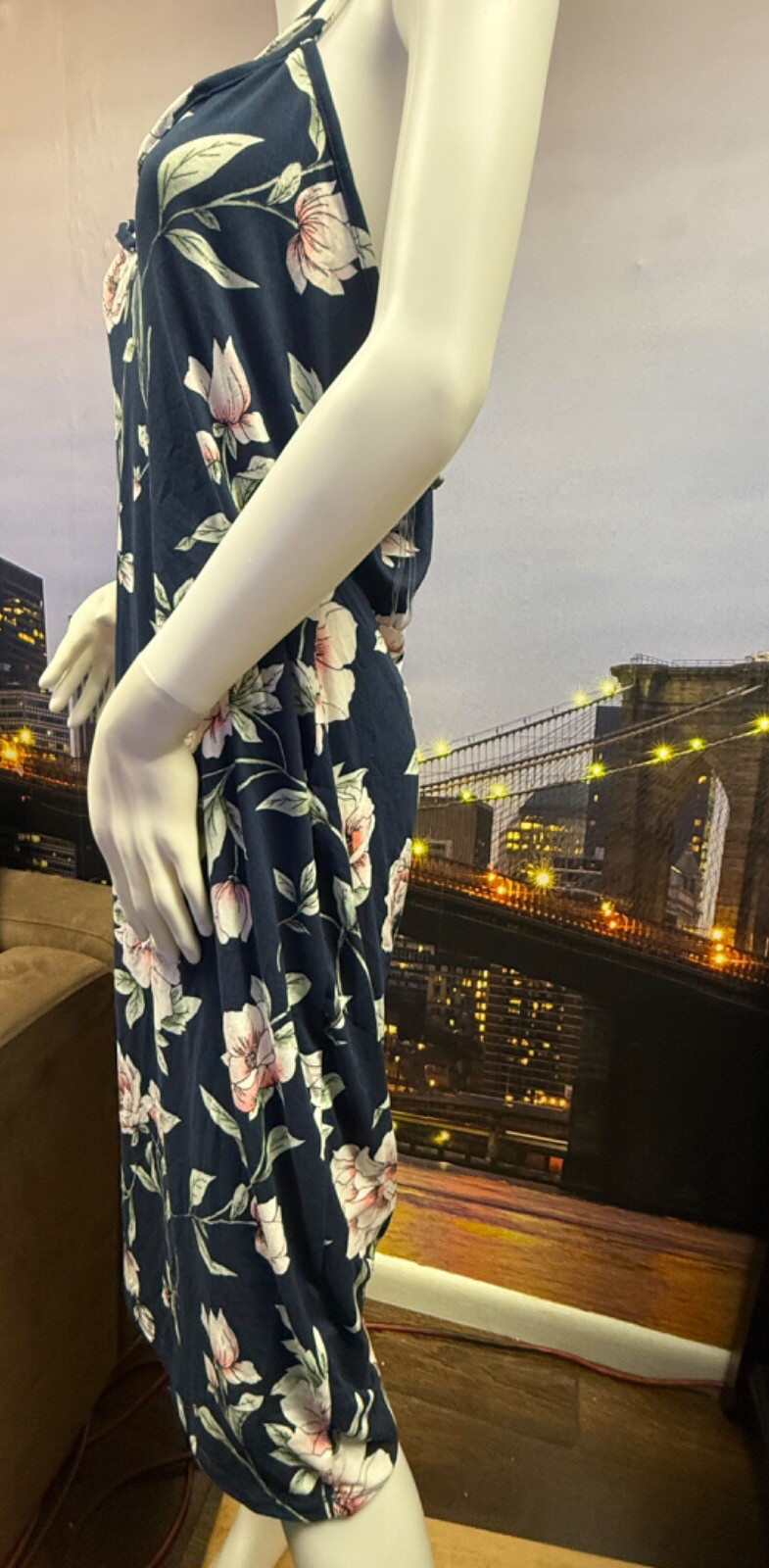 Love Chesley Navy Blue with White & Pink Floral Dress