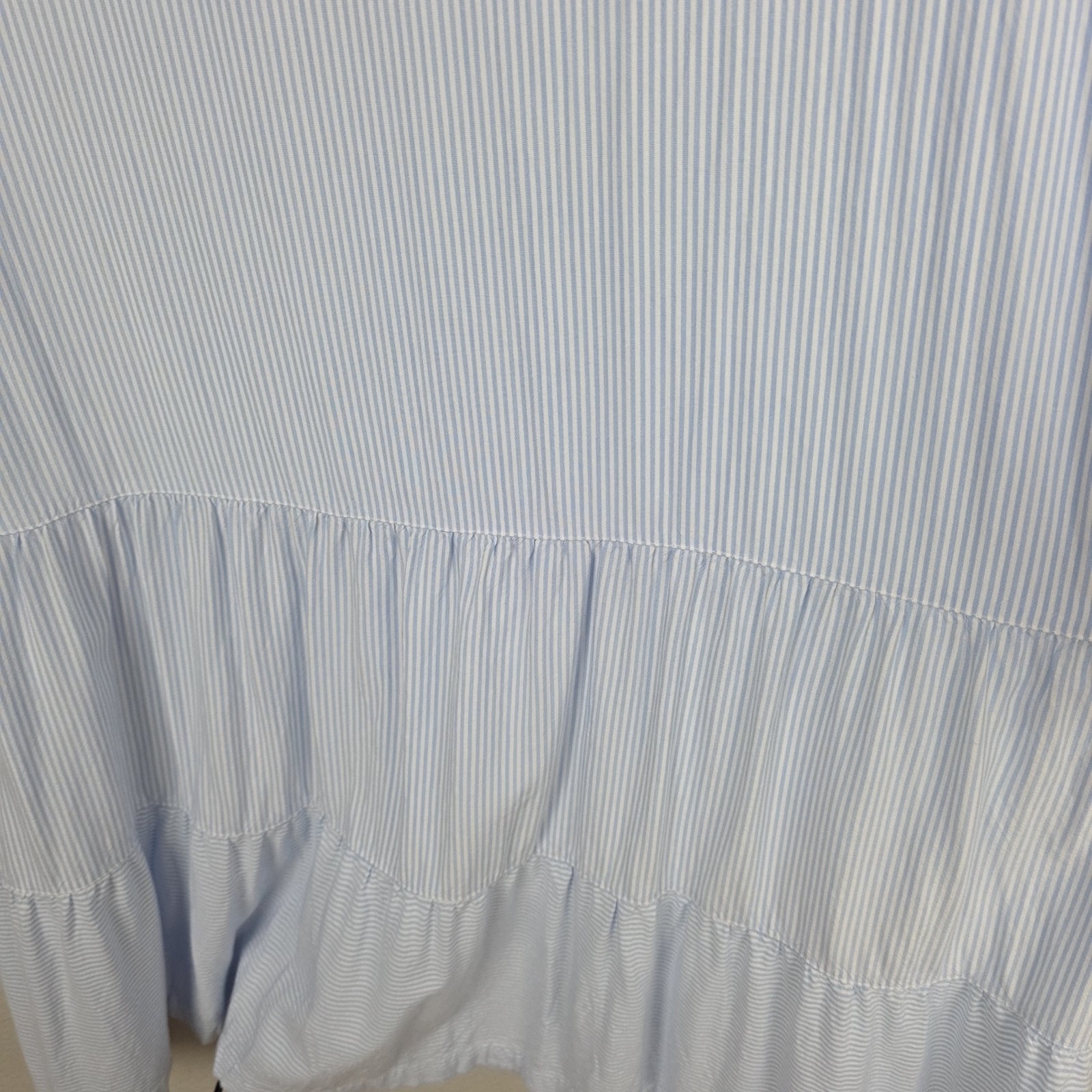 National Blue White Stripe Tiered Midi Dress L Rayon Casual Cottagecore Coastal