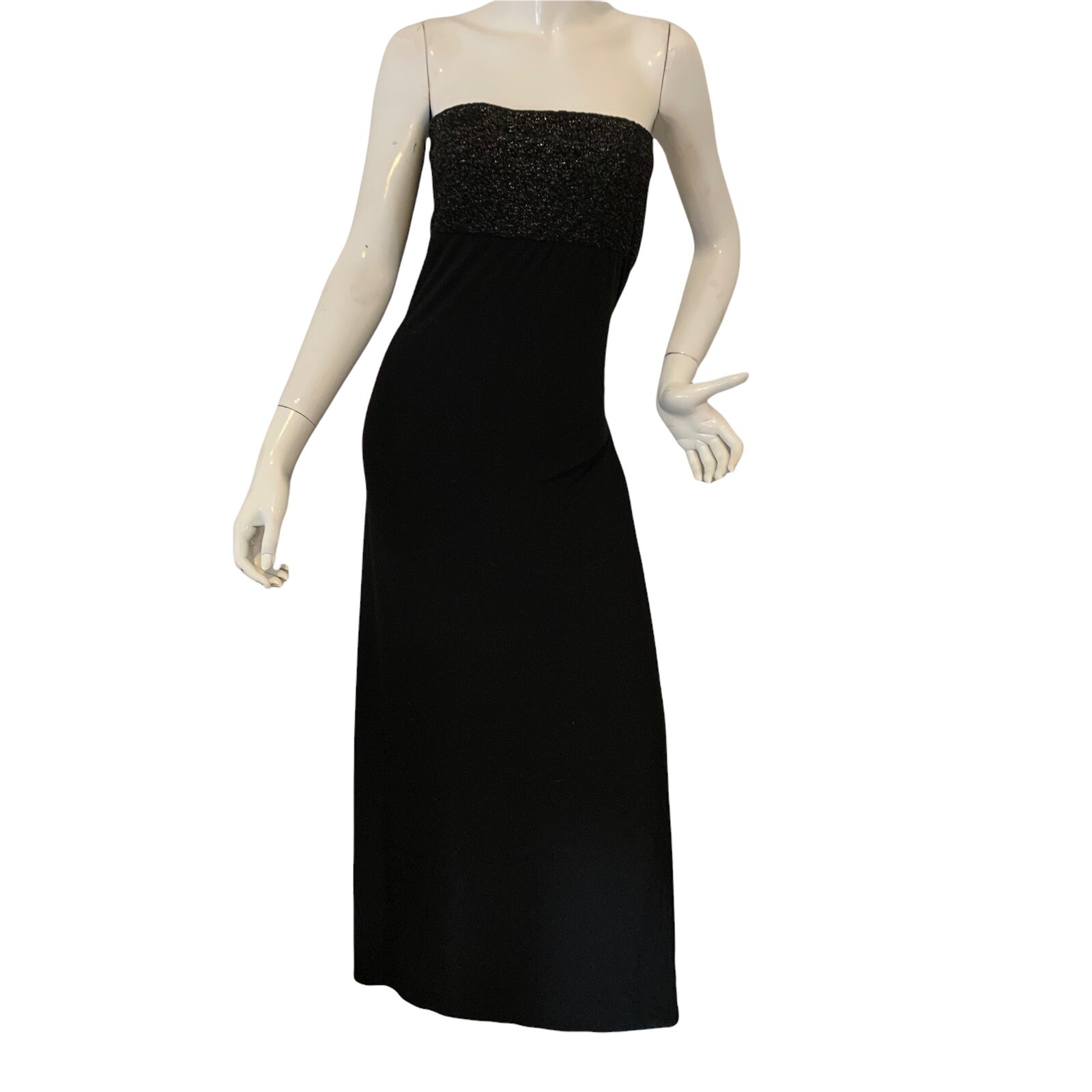 {VENUS} Maxi Dress/Cover-Up Black-Silver Leaf Detail Cutout Back Summer-Beach ~M