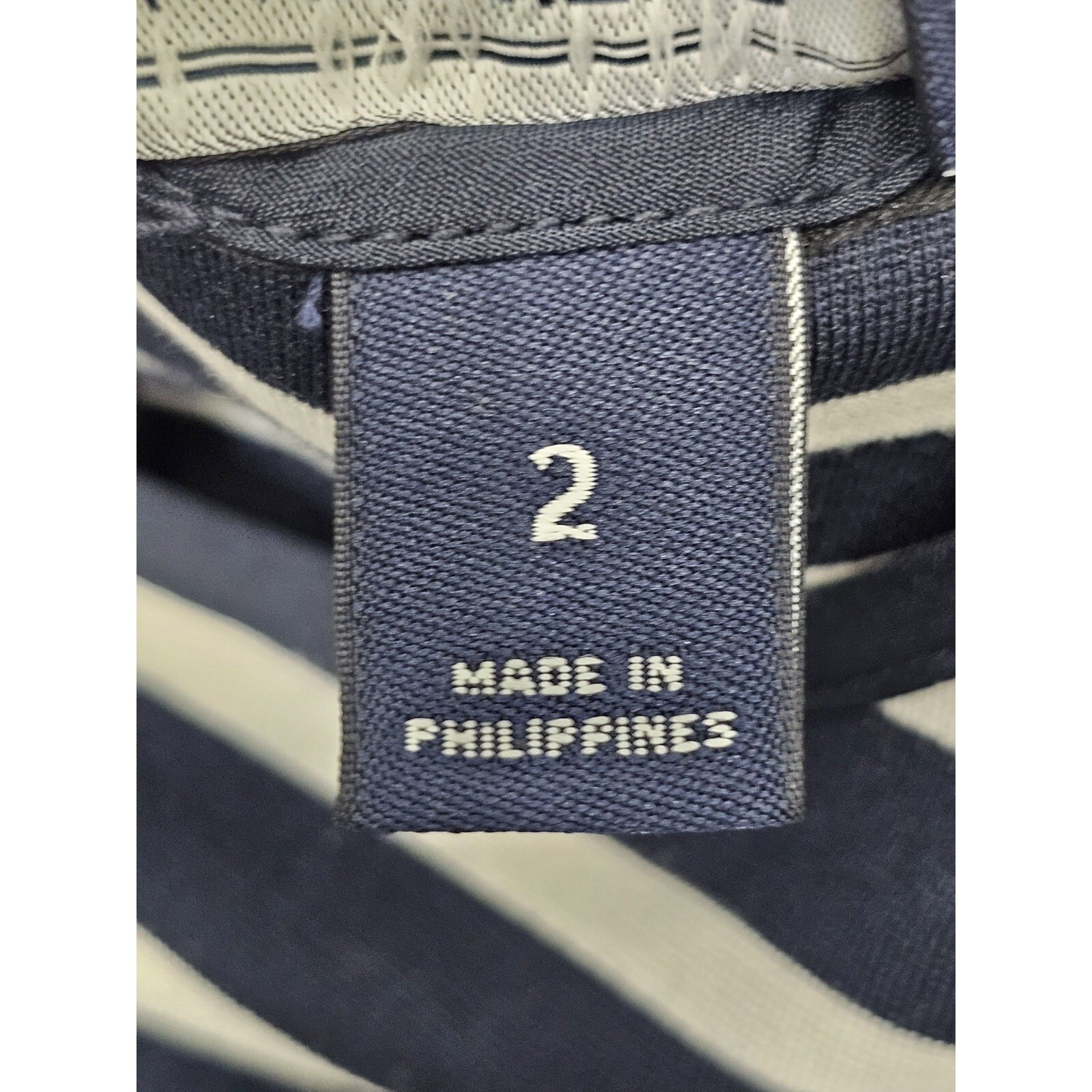 Lands’ End 2 Navy White Striped 3/4 Sleeve Shift Sheath Dress Nautical EUC