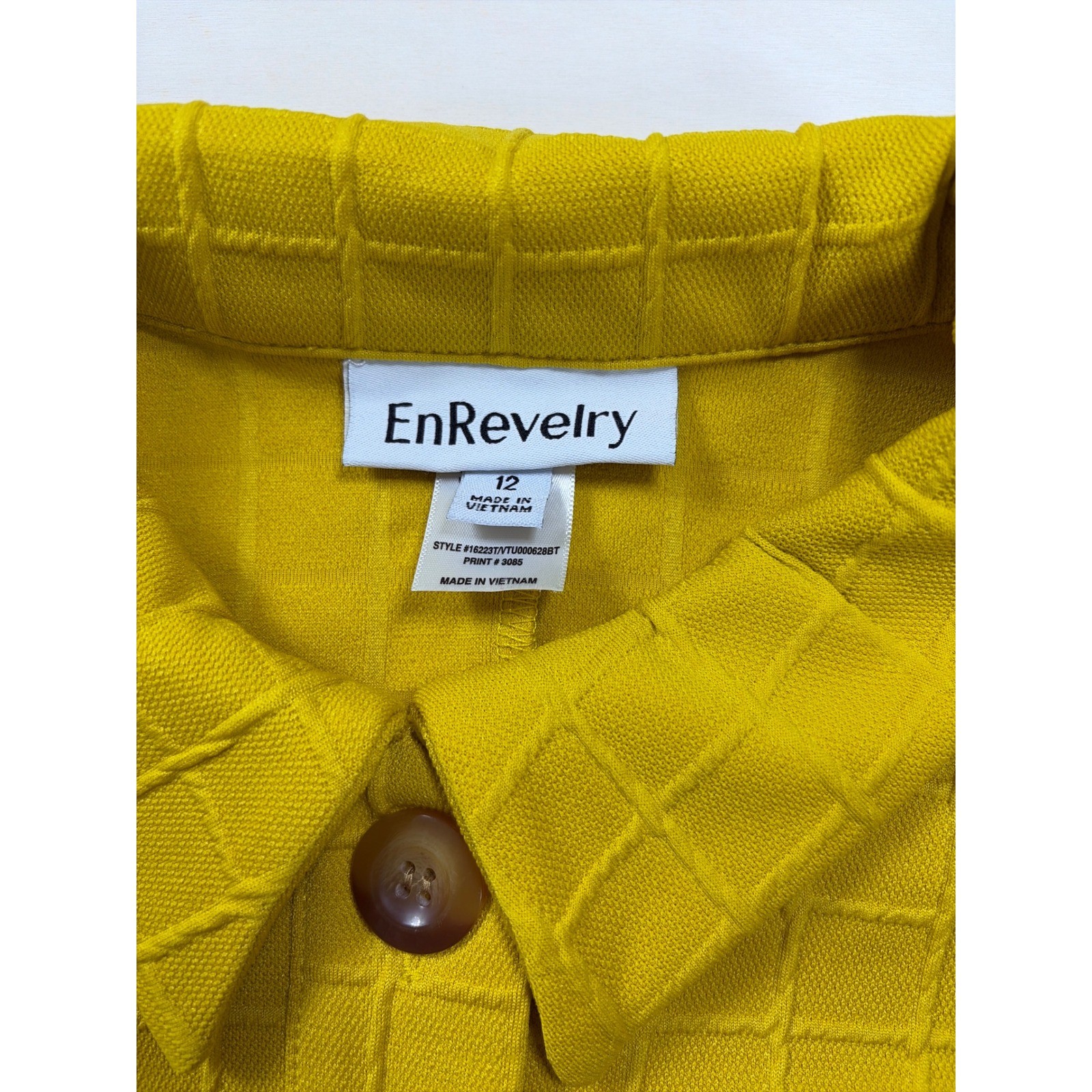 EnRevelry Mustard Yellow Windowpane Grid Shift Dress Sleeveless Size12 textured