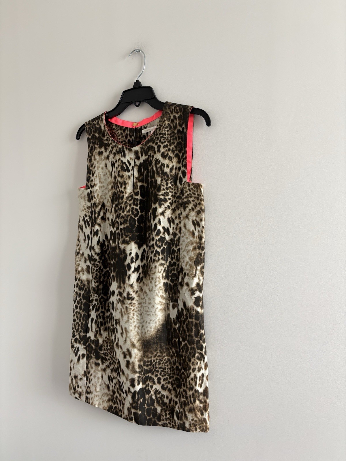 MAJE Leopard Print Mini Dress Linen Blend Shift Sleeveless Medium Retro Mob Wife
