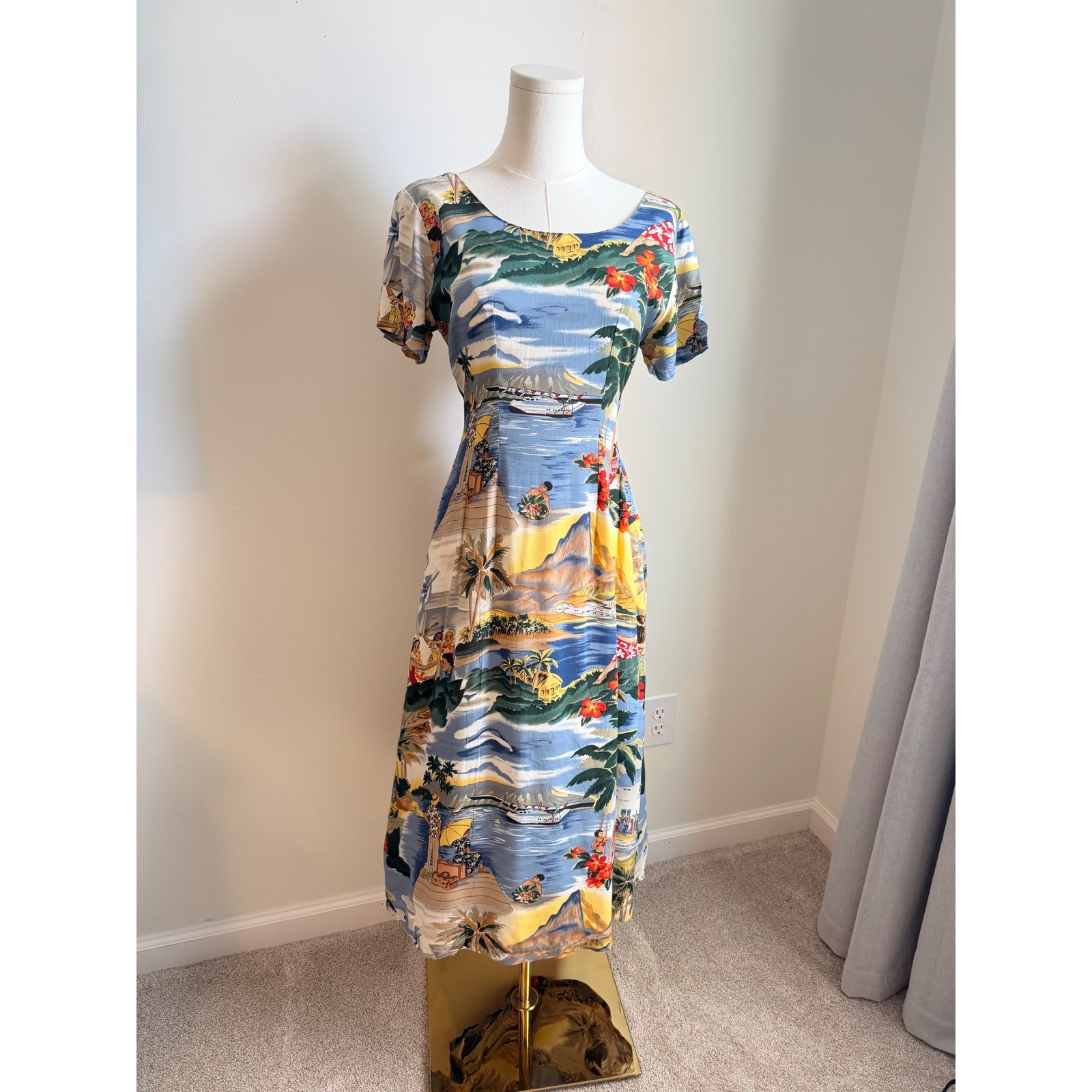 Vintage Reyn Spooner Dress Honolulu Clipper Trans Pacific Airline Hawaiian XS