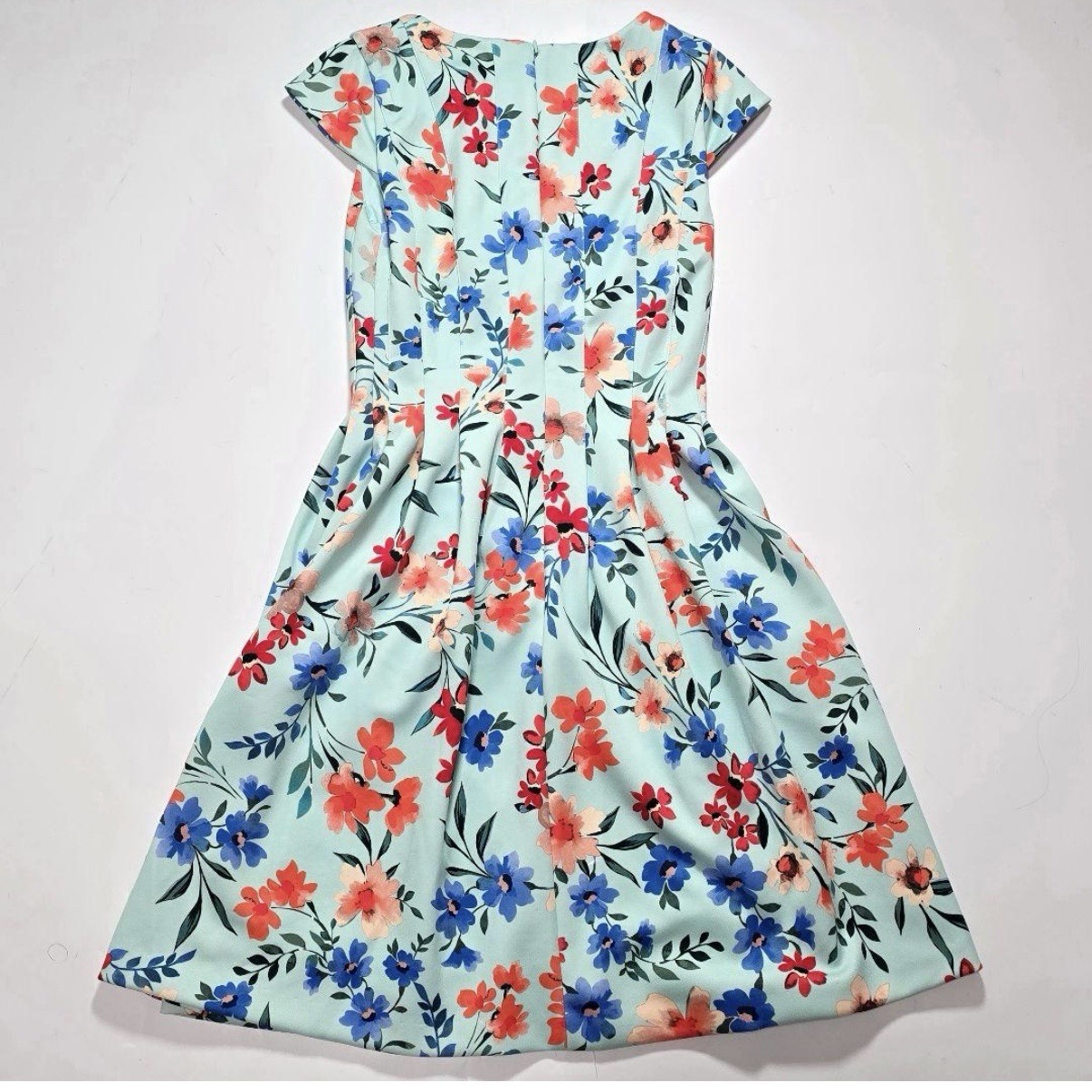 Calvin Klein Colorful Floral Cap Sleeve Pleated Pockets Scuba Flare Dress 10