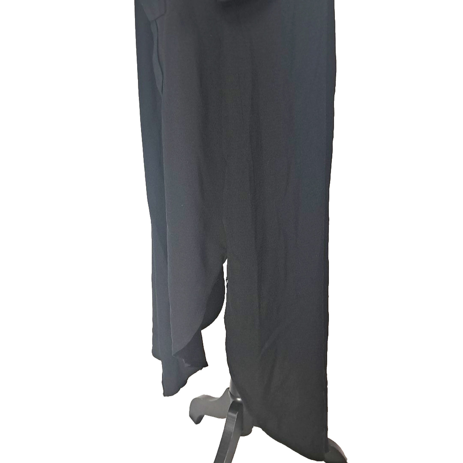 Faux Wrap Split Skirt Roll Tab Sleeve Maxi Dress Size L Black Goth Vamp Festival
