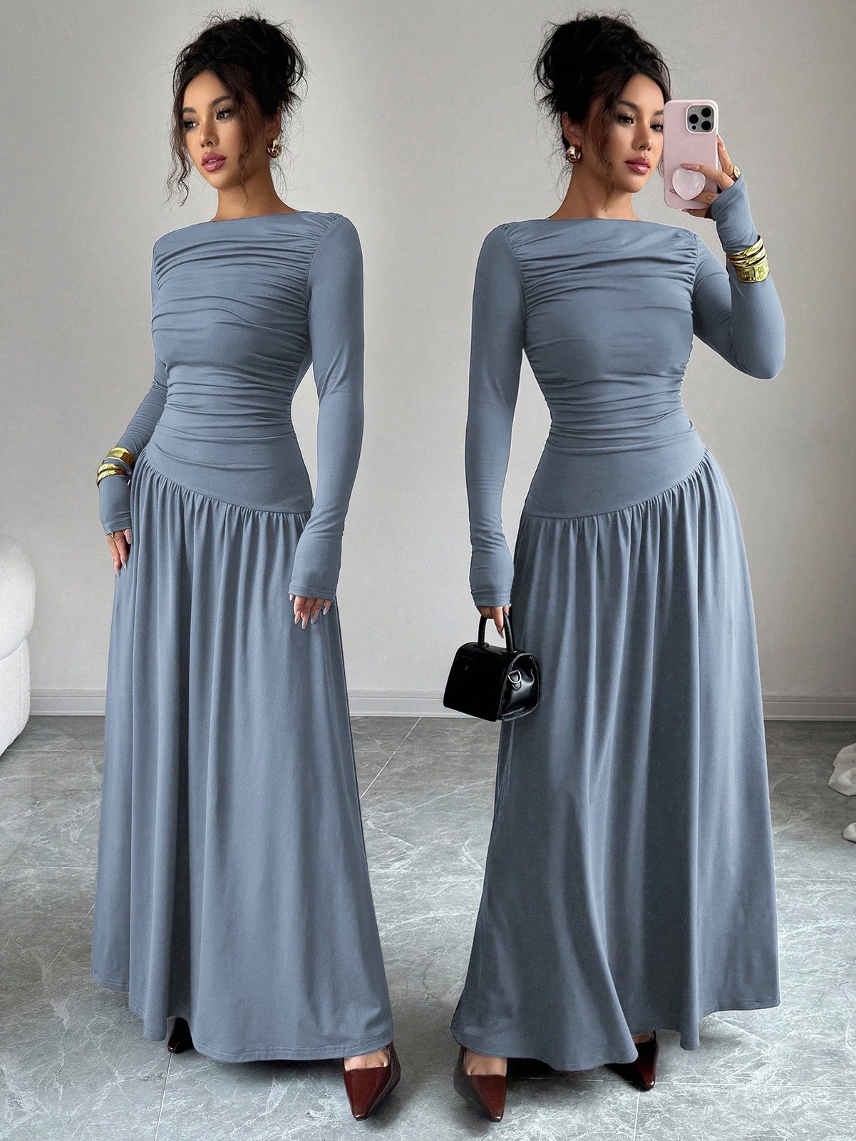 Elegant Women’s Long A Line Off Shoulder Neckline Dress