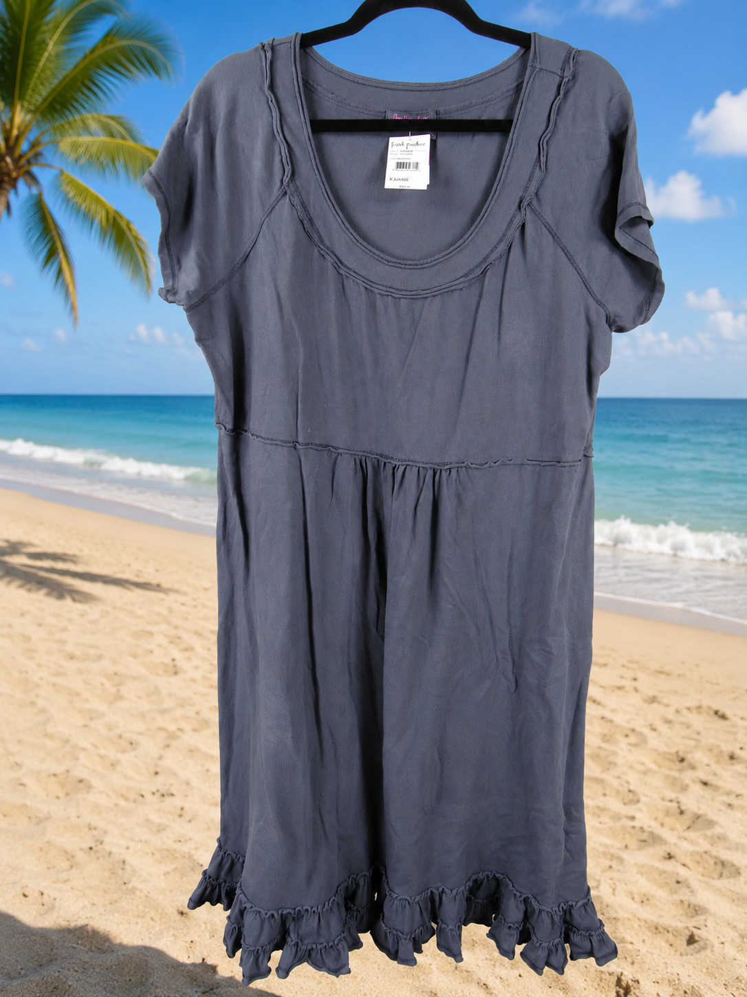 Fresh Produce NWT Sunshine Rolled Edge Ruffle Hem Dress Twilight Dark Gray XL