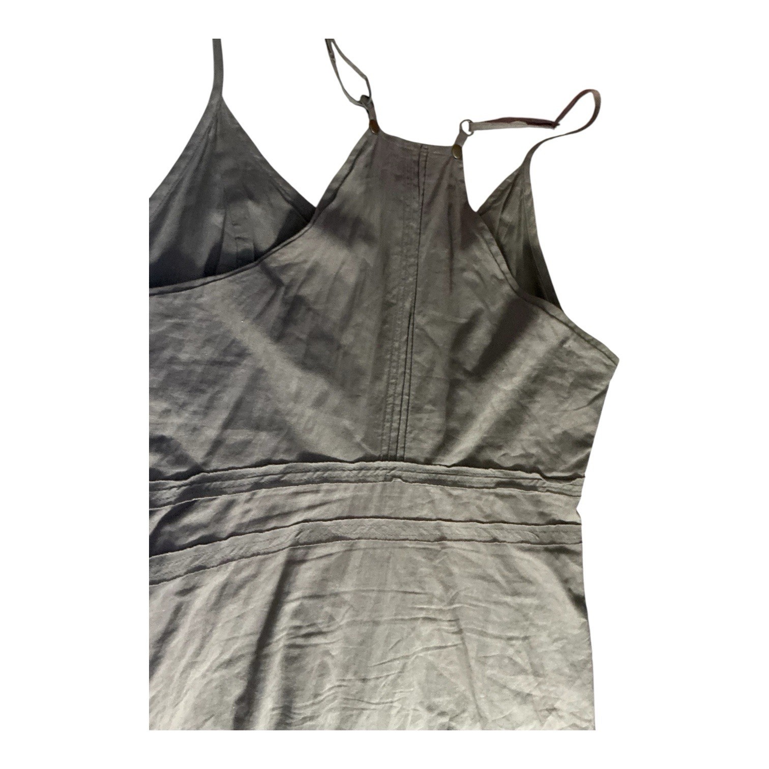 Akini Women’s Gray Solid Slip Dress Scoop Neck Pleated Adjustable Straps US 6