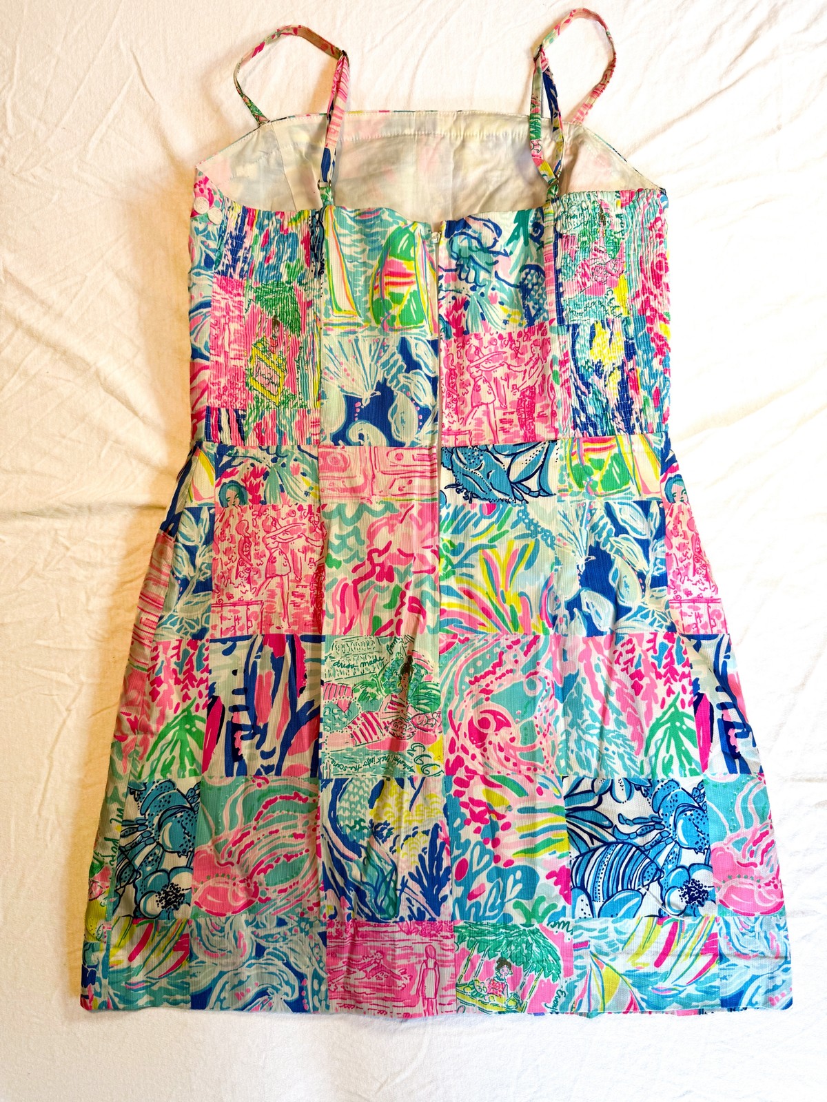 Lilly Pulitzer Womens Patchwork Print Mini Dress Size 2 Pink Blue Tropical Dress