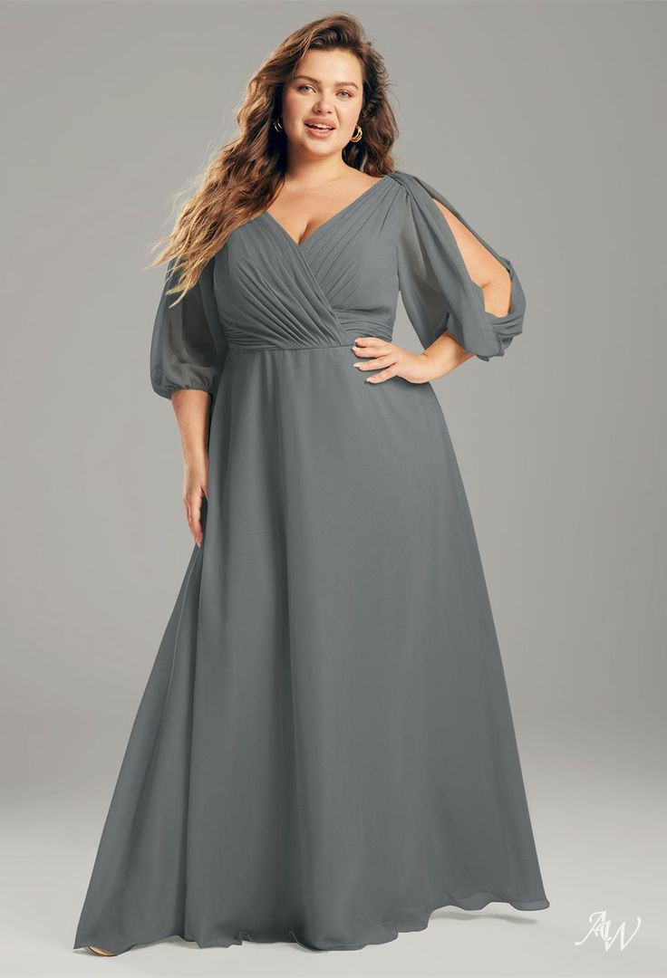 Jenny Packham NWT Silverstone Blue/Gray Lux Chiffon Sheer Sleeve Maxi Gown 16