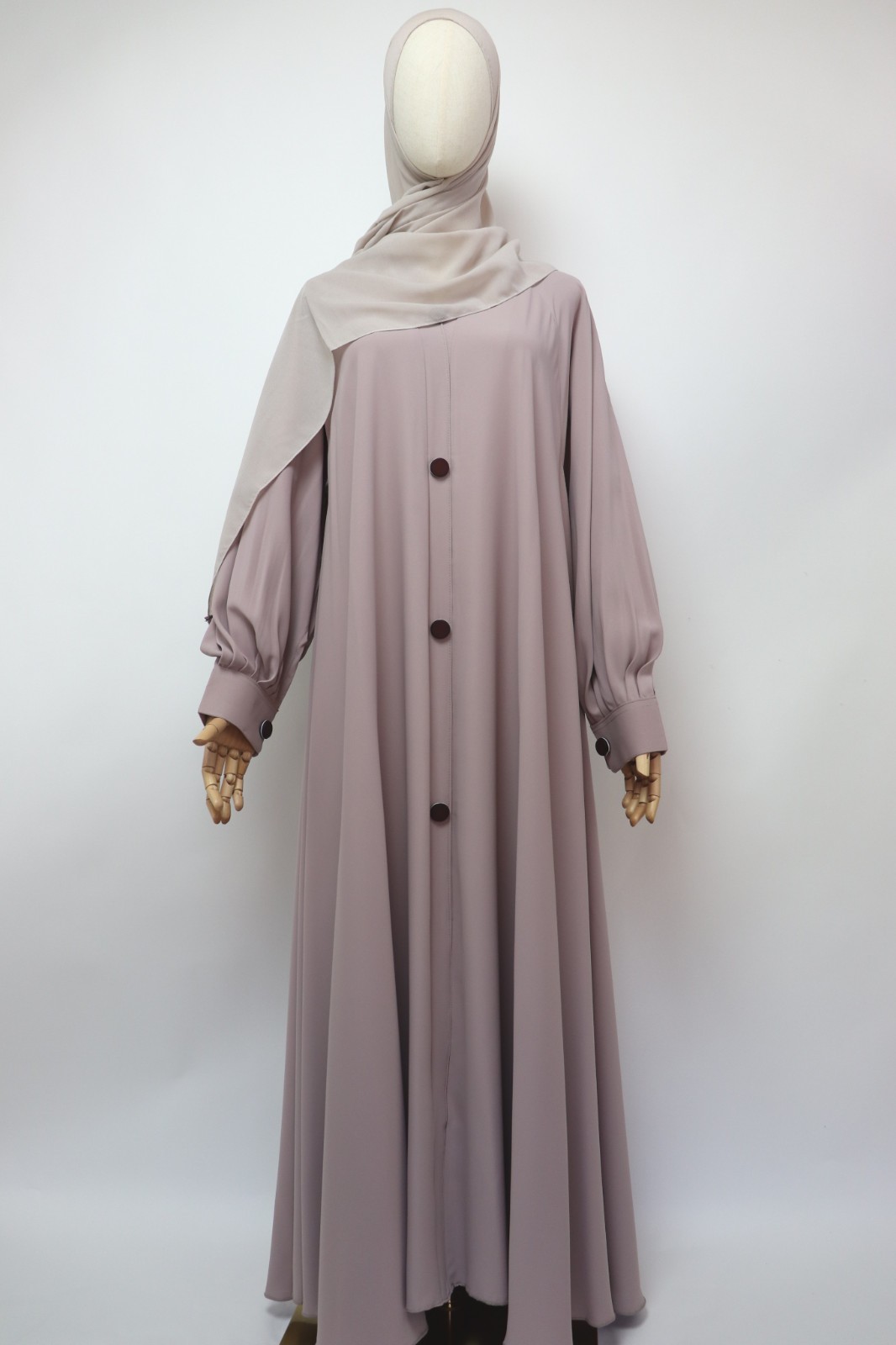 Dubai Abaya Closed Cuffed Flare Umbrella Abaya Muslim Modest Dress Soft Taupe