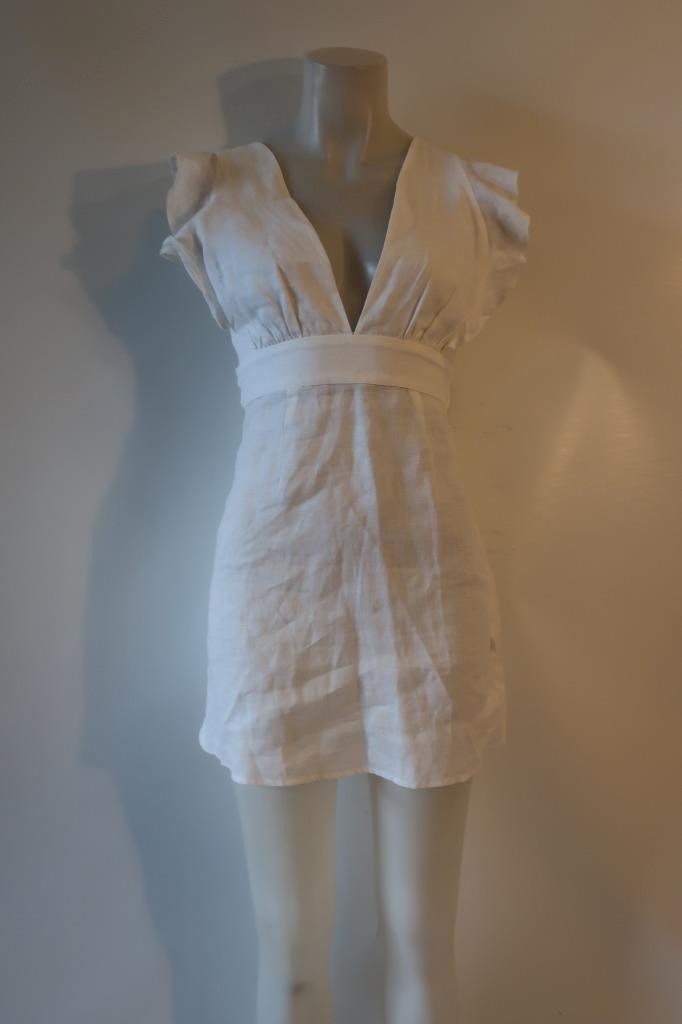 Women Donna Mizani White Sleeveless Back Tie Halter Linen Maya Mini Wrap Dress S