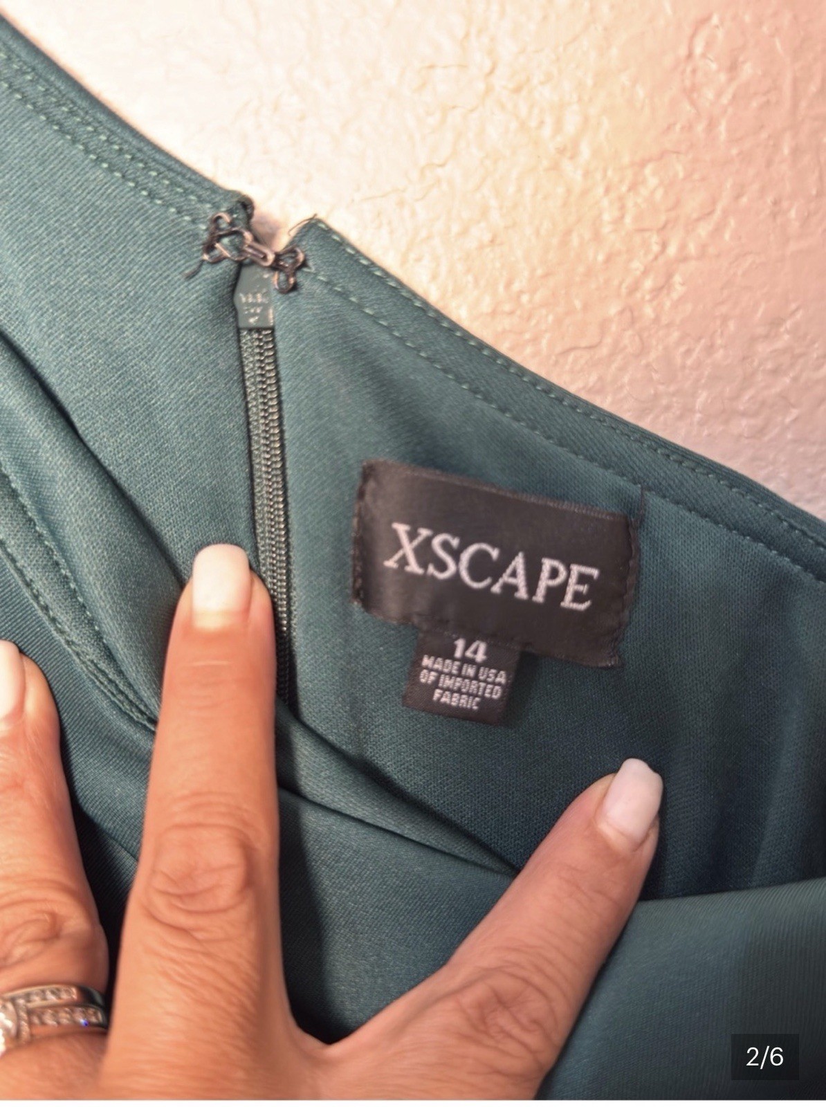 XSCAPE Green Knit One-Shoulder Ruffle Lined Maxi Dress Formal Party Size 14