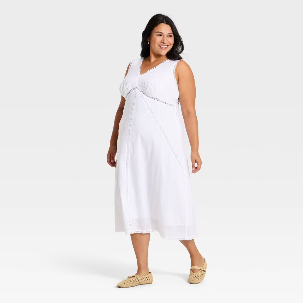 Women Lace Trim Midi Slip Dress – Universal Thread White XXL
