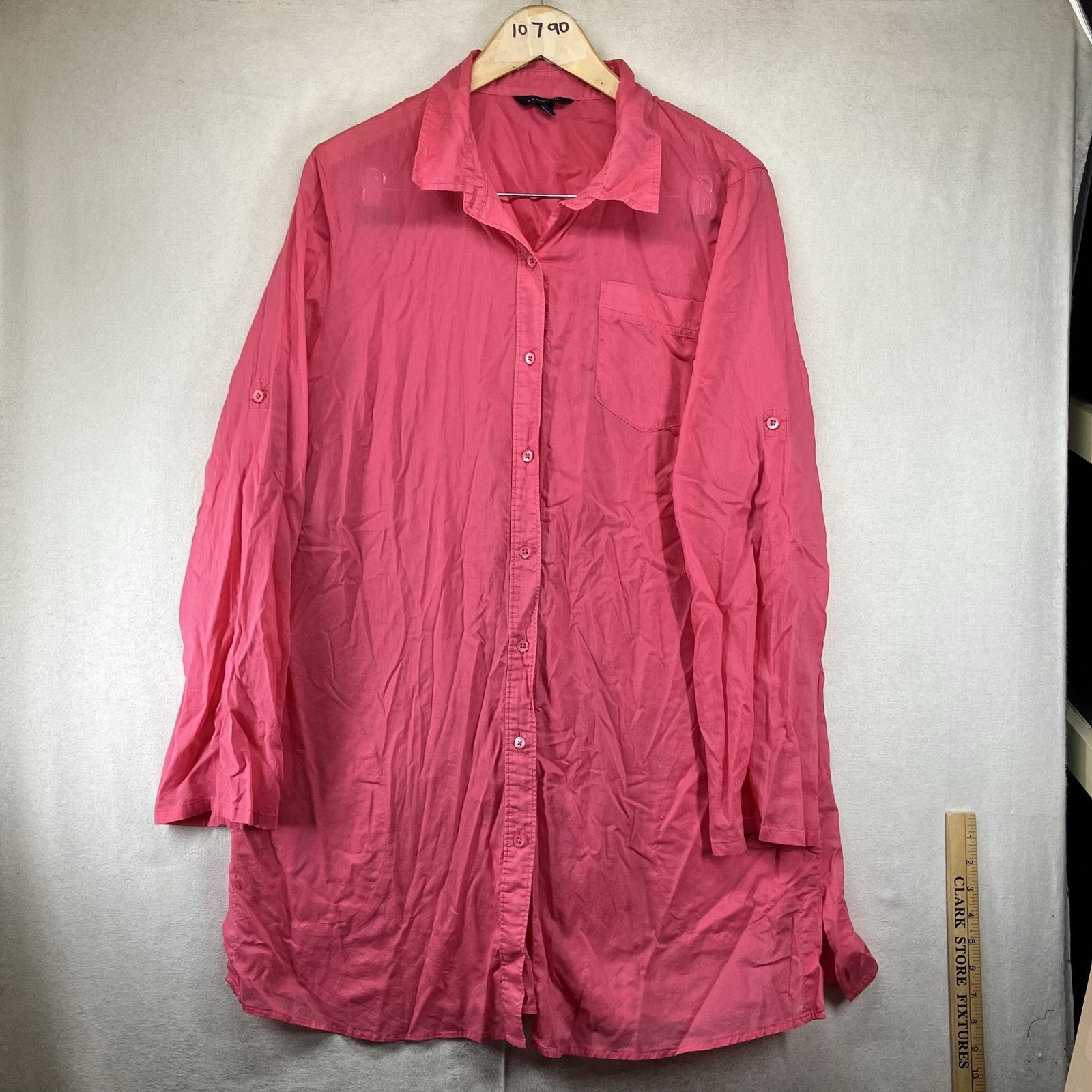 Women’s Iridescent Pink Shirt Dress Rolled Sleeves XL Thin American Lagenlook