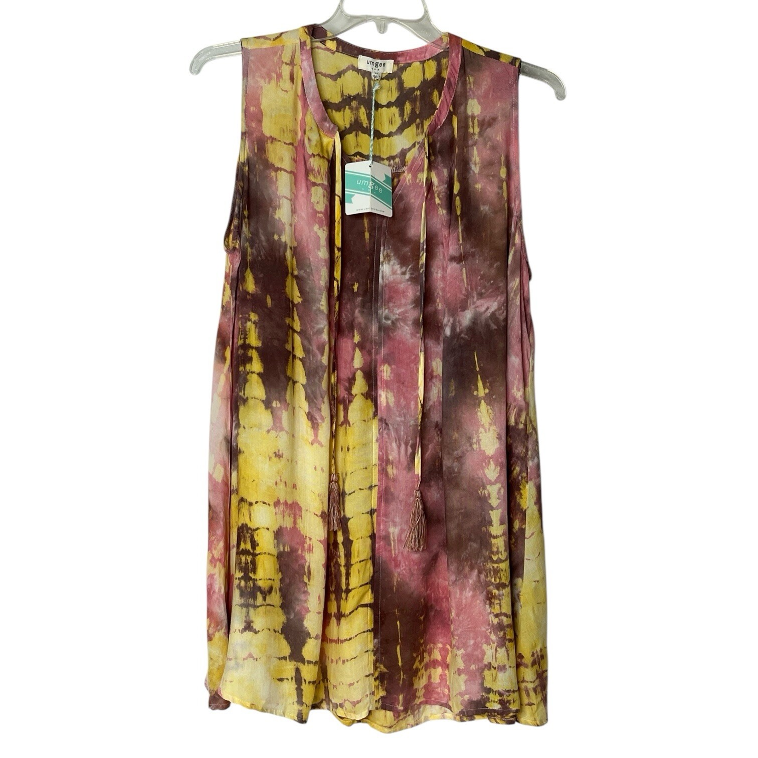 Umgee Boho Sleeveless Pullover Summer Spring Flowy Mini Dress Women’s Medium