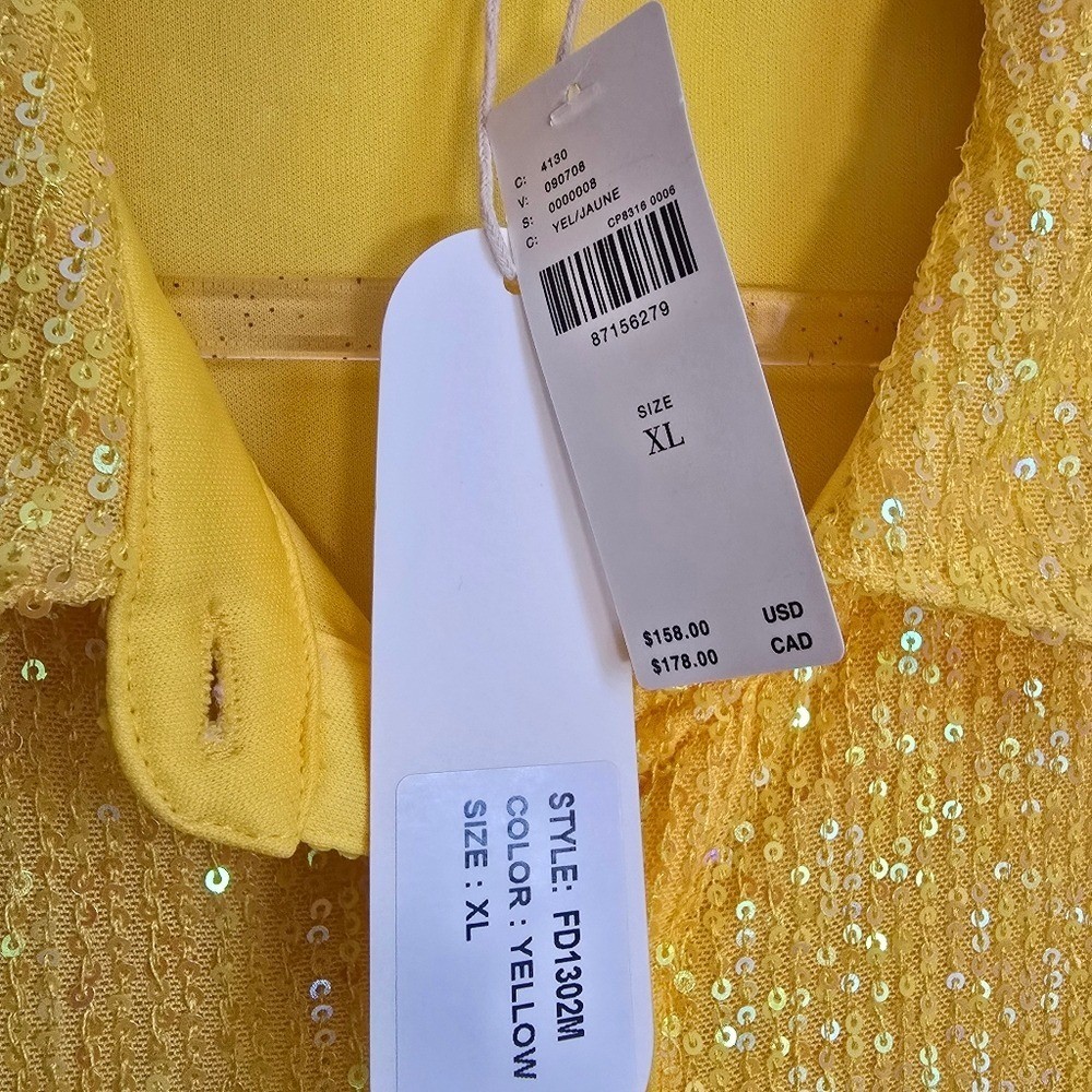 Anthropologie NEW Flat White Yellow Sequin Tunic Shirt Dress SZ XL Eras Tour