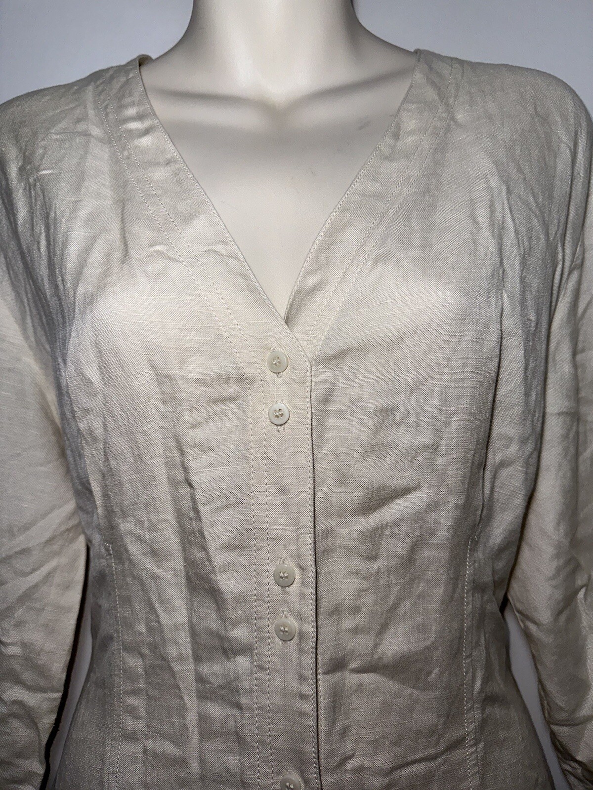 & OTHER STORIES PARIS ATELIER Nude Linen Blend Midi Shirt Dress US 6 (10) #34945