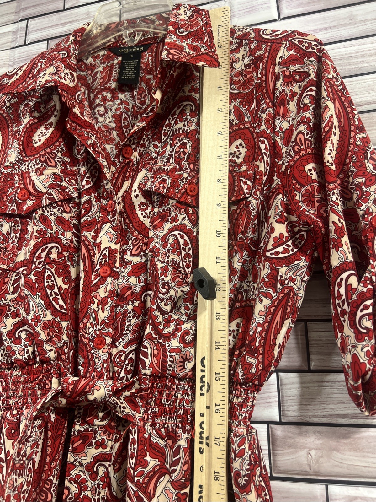 Millenium Womens S Dress red paisley fit flair tie waist knee length western
