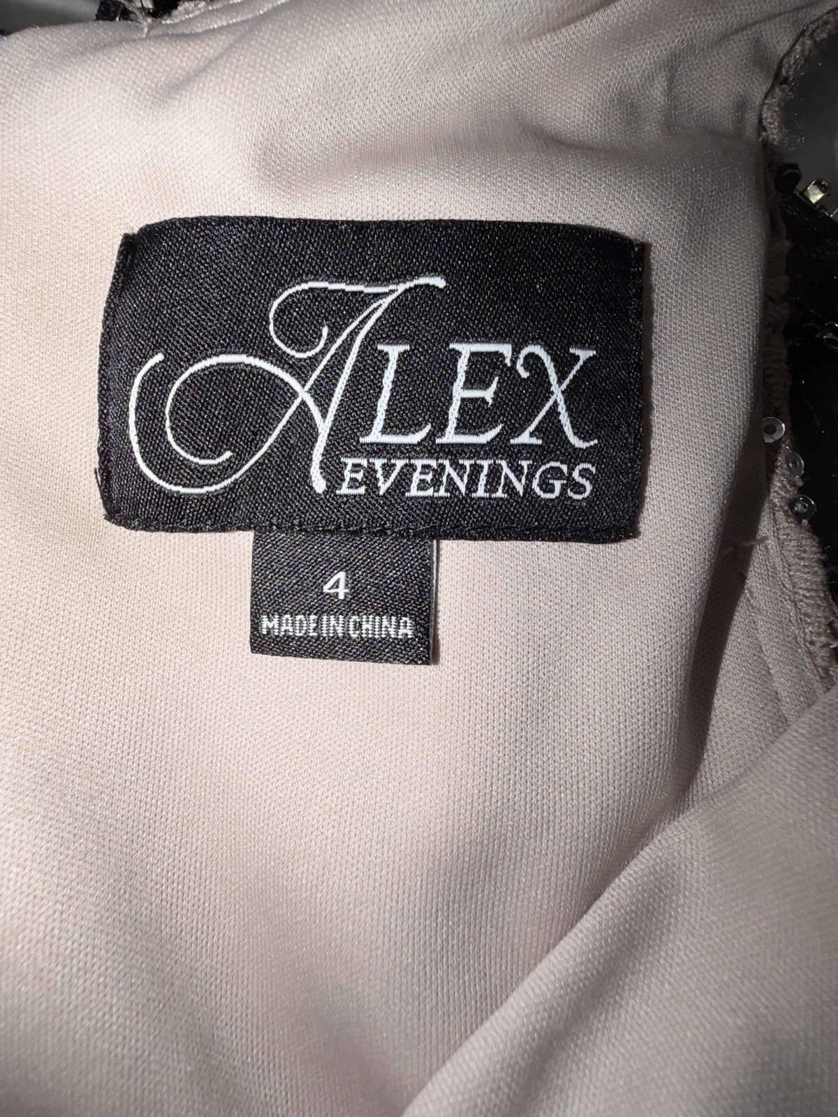 NEW ALEX EVENINGS Buff SEQUIN LACE Cascading Ruffle RUCHED Slit EVENING GOWN 8