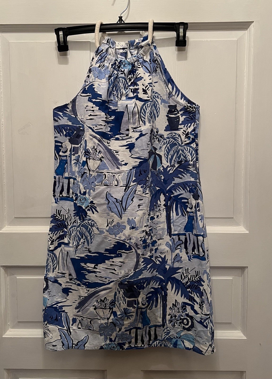 London Times 55Linen/ 45 Rayon Dress In Multiple Blue Tones Women’s 6