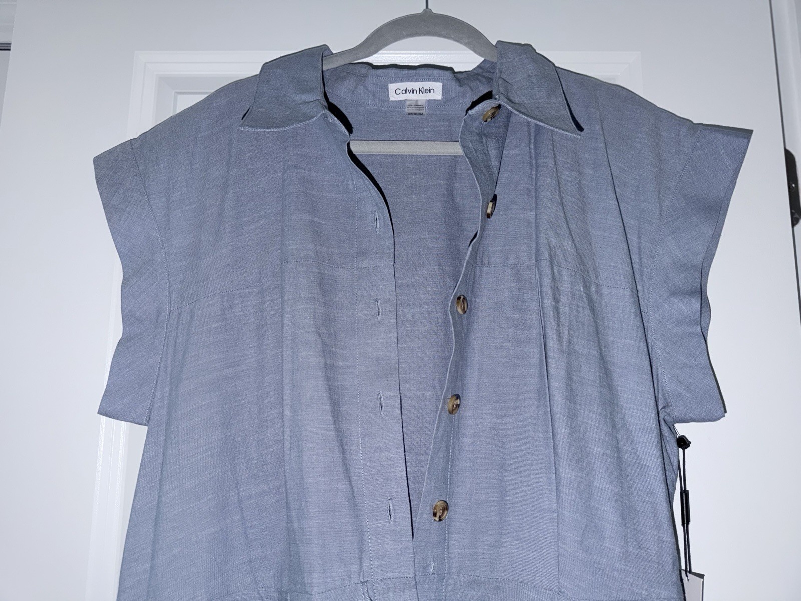 Calvin Klein Blue Solid Shirt Dress Collared Button-Front Belted Midi 18W/18M