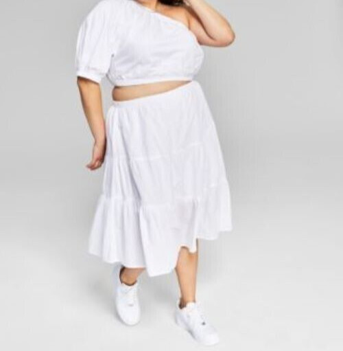 And Now This Dress Womens Plus size 3X White One Shoulder Cut Out Side Cotton Nw