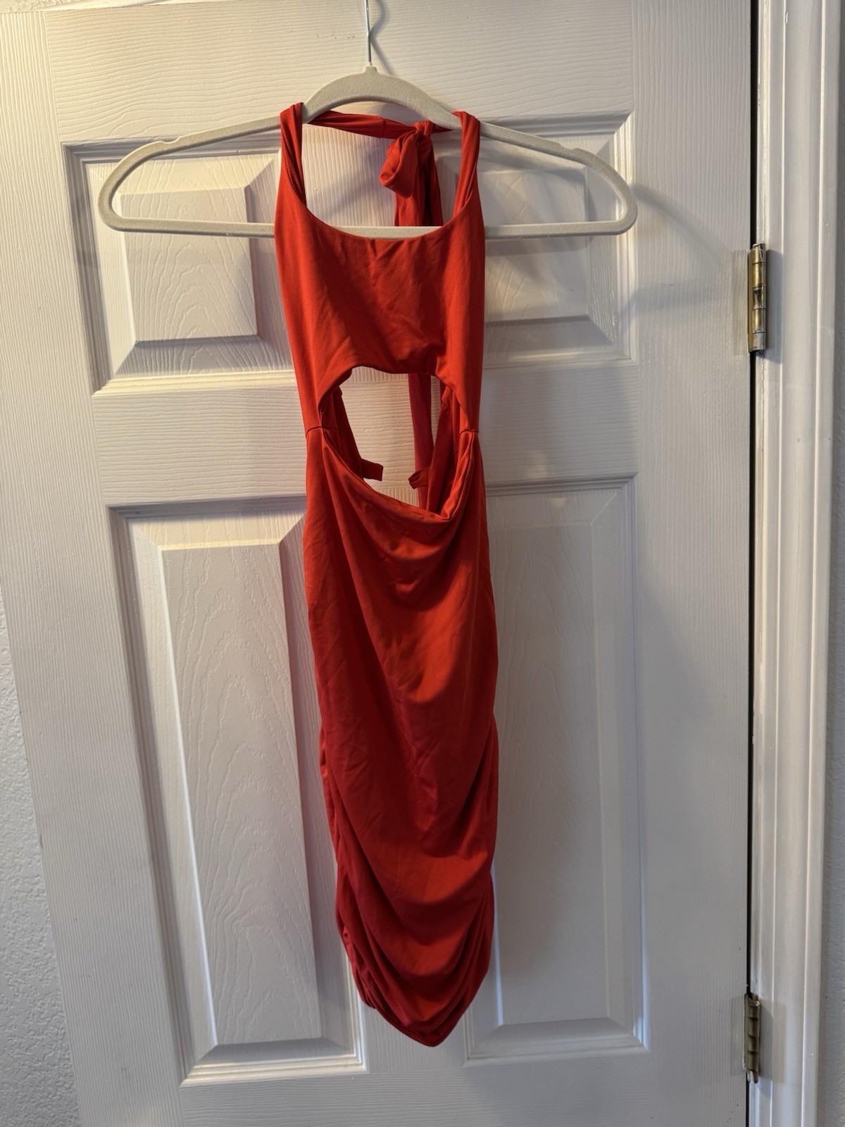 Women’s S Red, Ruched, Mini Dress With Tie Behind The Neck & Open Back