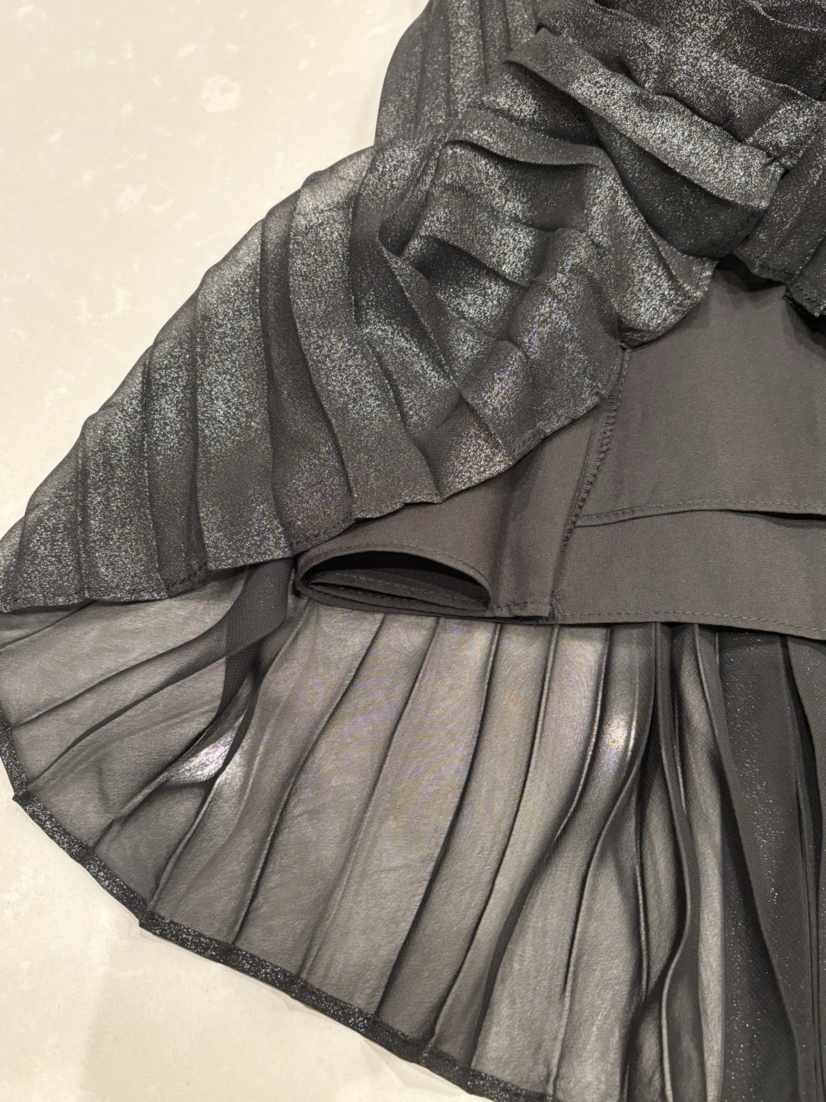 Nanette Lepore Black Silver Pleated Ruffle A-Line Sleeveless Midi Dress Size 10