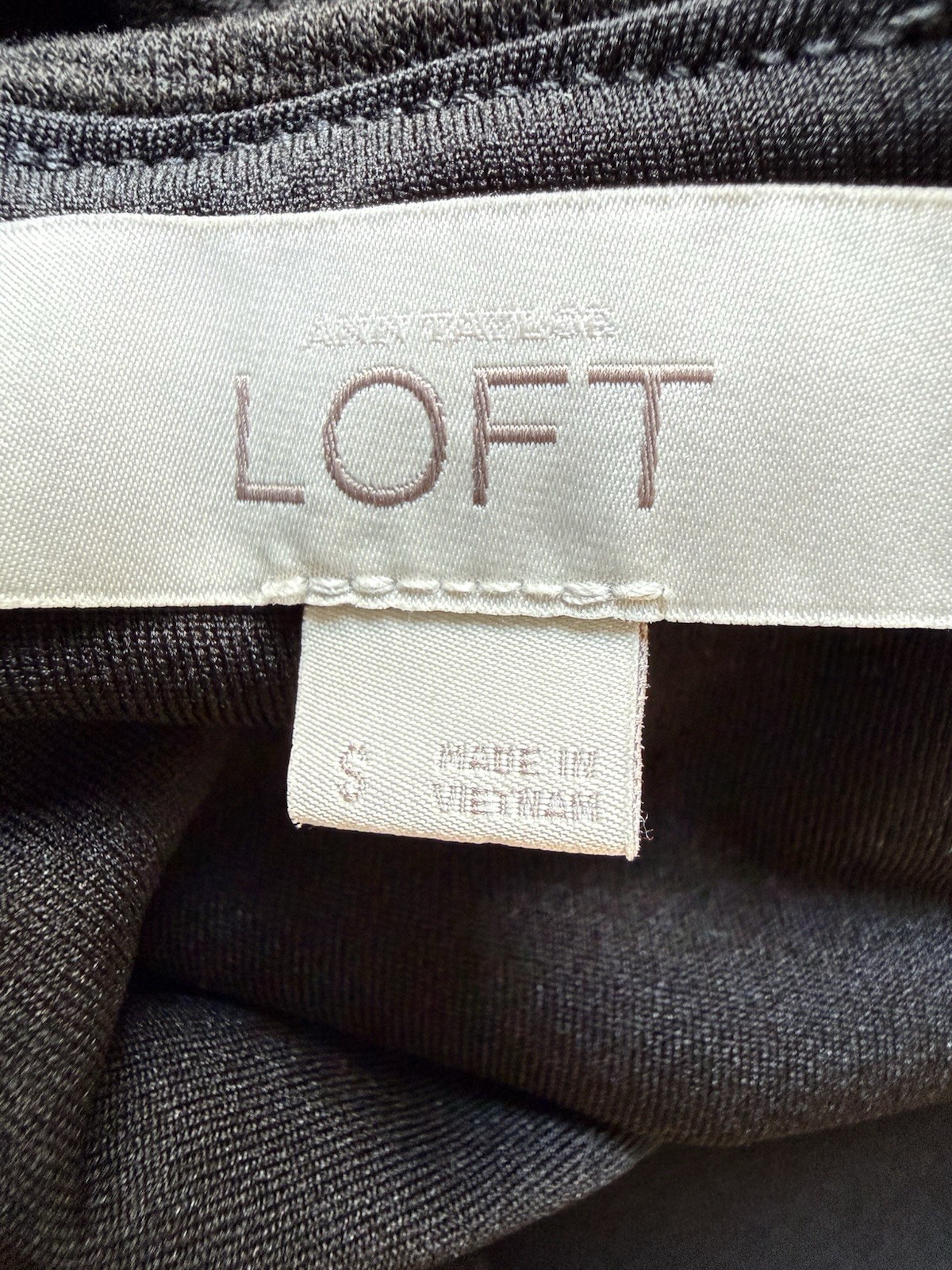 LOFT Women’s Black Solid Knee Length A-Line Dress S Square Neck Ribbed Knit