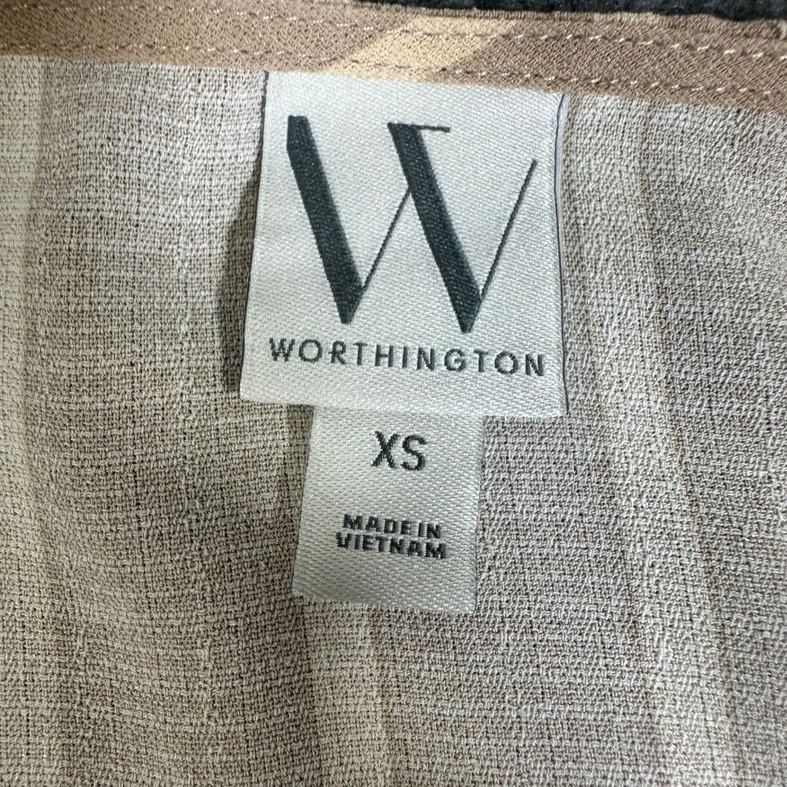 Worthington Womens XS Tan Striped V-Neck Puff Sleeve Tie-Waist Dress NWT