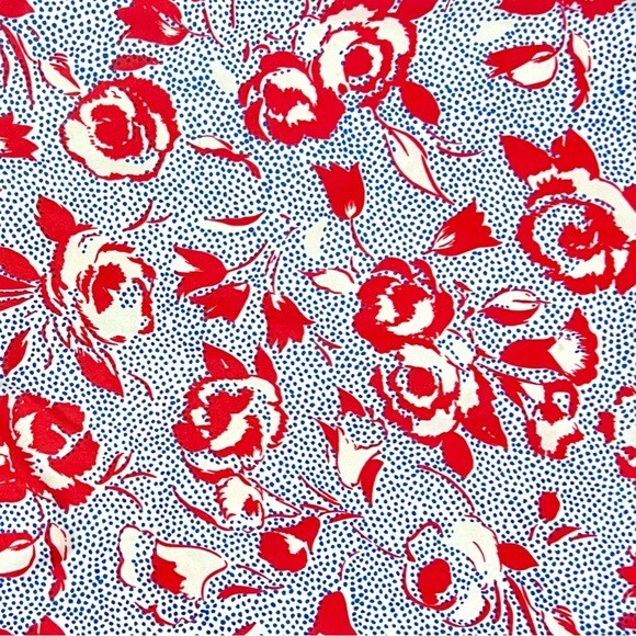 Pop Art Rose 70s 80s Vintage Polyester Dress Bedford Fair Red White Blue Mod M