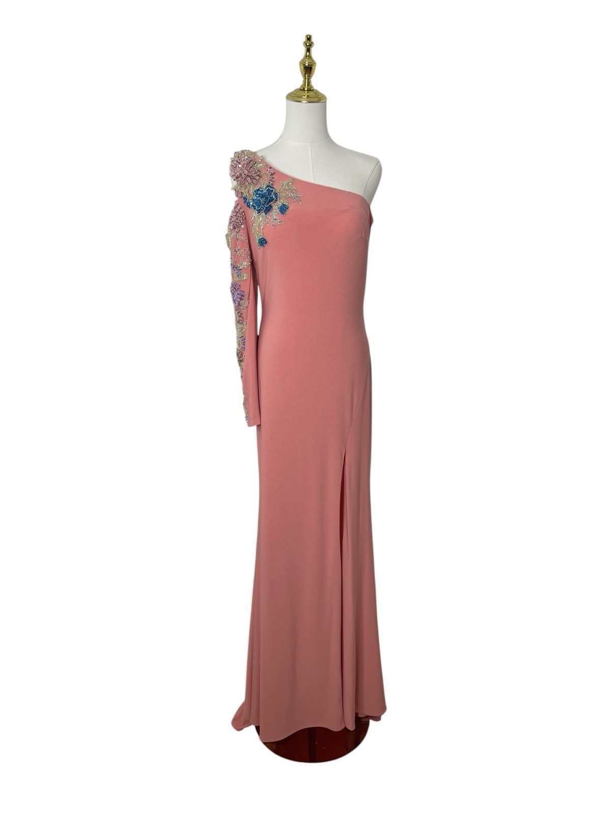 Mac Duggal 2204 Peach One Shoulder Sequins Embroidered Appliqué Gown Size 6 $598