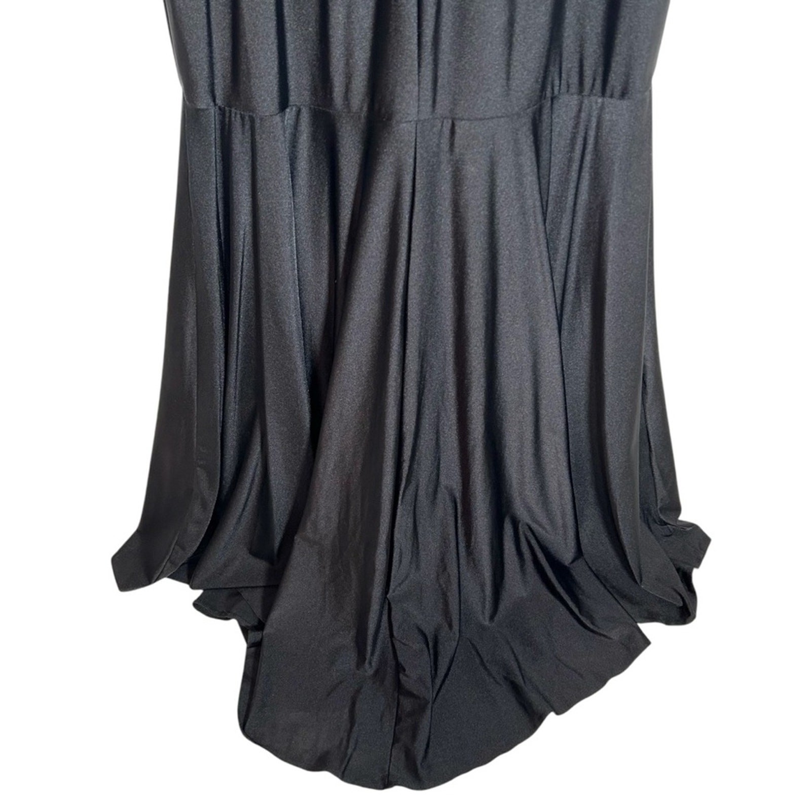 CYNTHIA & SAHAR Gabriella Ruffled High Low Stretch Satin Gown in Black Size XL