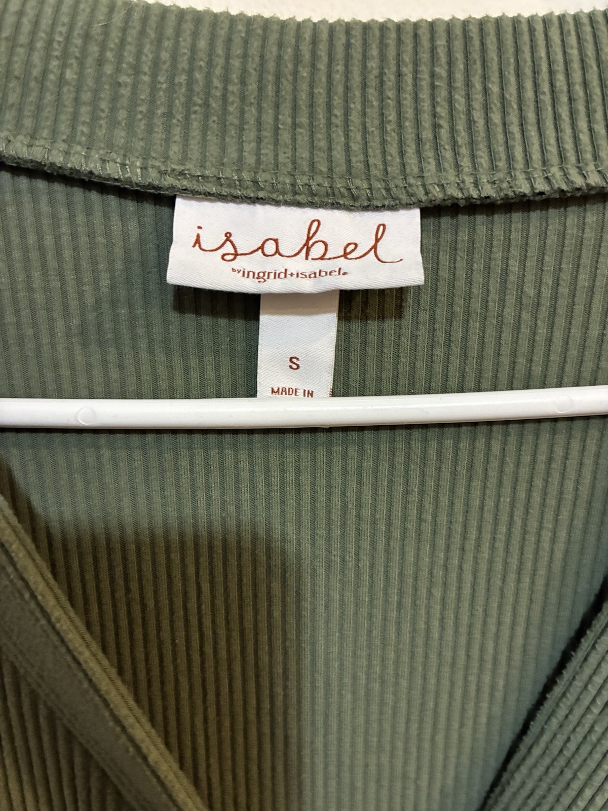 Isabel by Ingrid+Isabel Green Ribbed Button Front V-Neck Midi Body-Con Dress SM