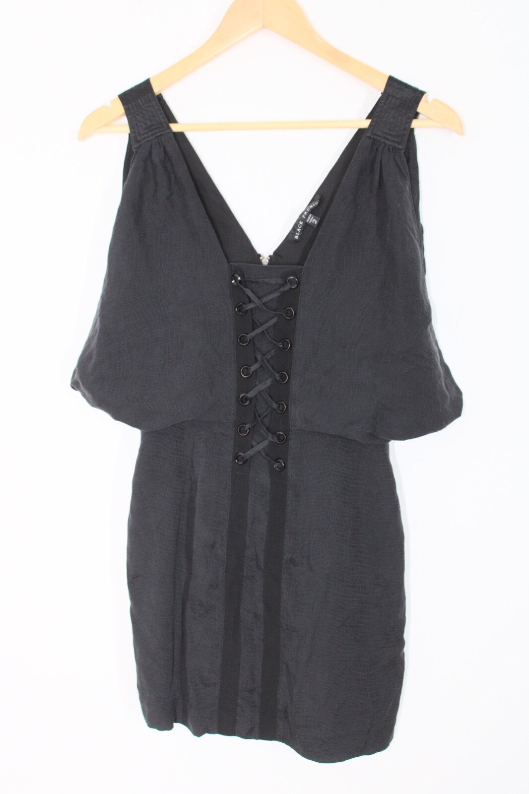 Affliction Premium 2 Black Silk Lizard Embossed Lace Back-Zip Layered Tank Dress