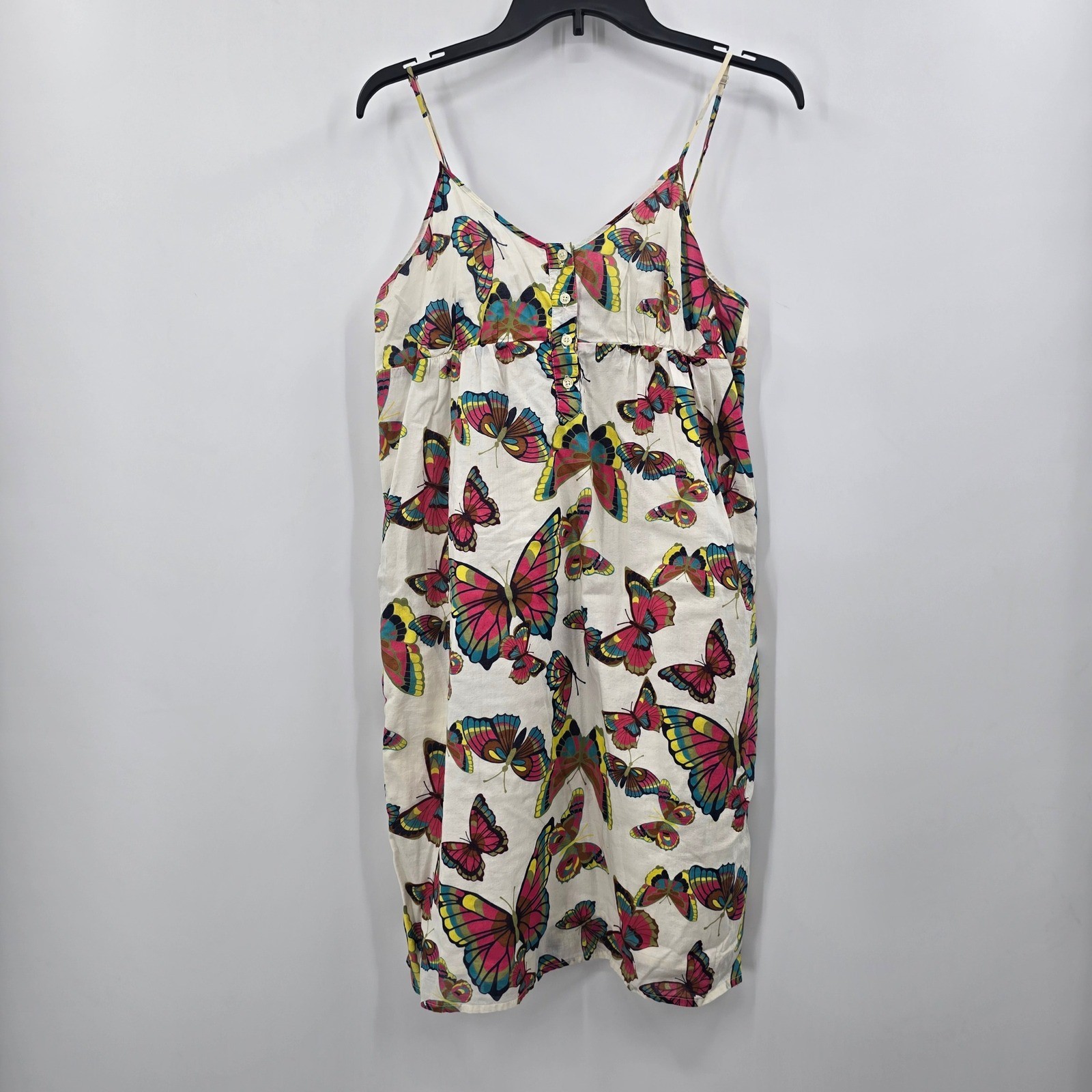 Old Navy Womens Butterfly Print Cotton Sun Dress White Pink Yellow Large